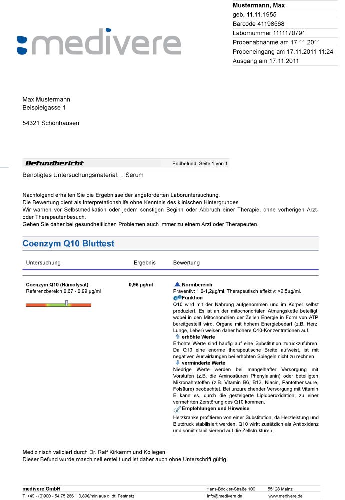 medivere diagnostics Coenzym Q10 Bluttest
