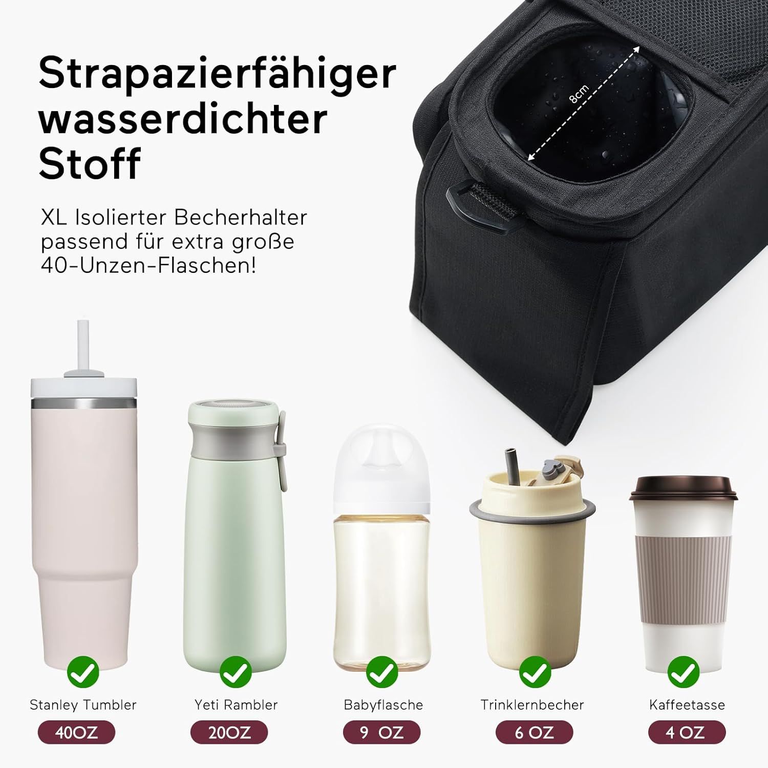 MOMCOZY Kinderwagen Organizer Universal mit Isolierten Getränkehalter Becherhalter