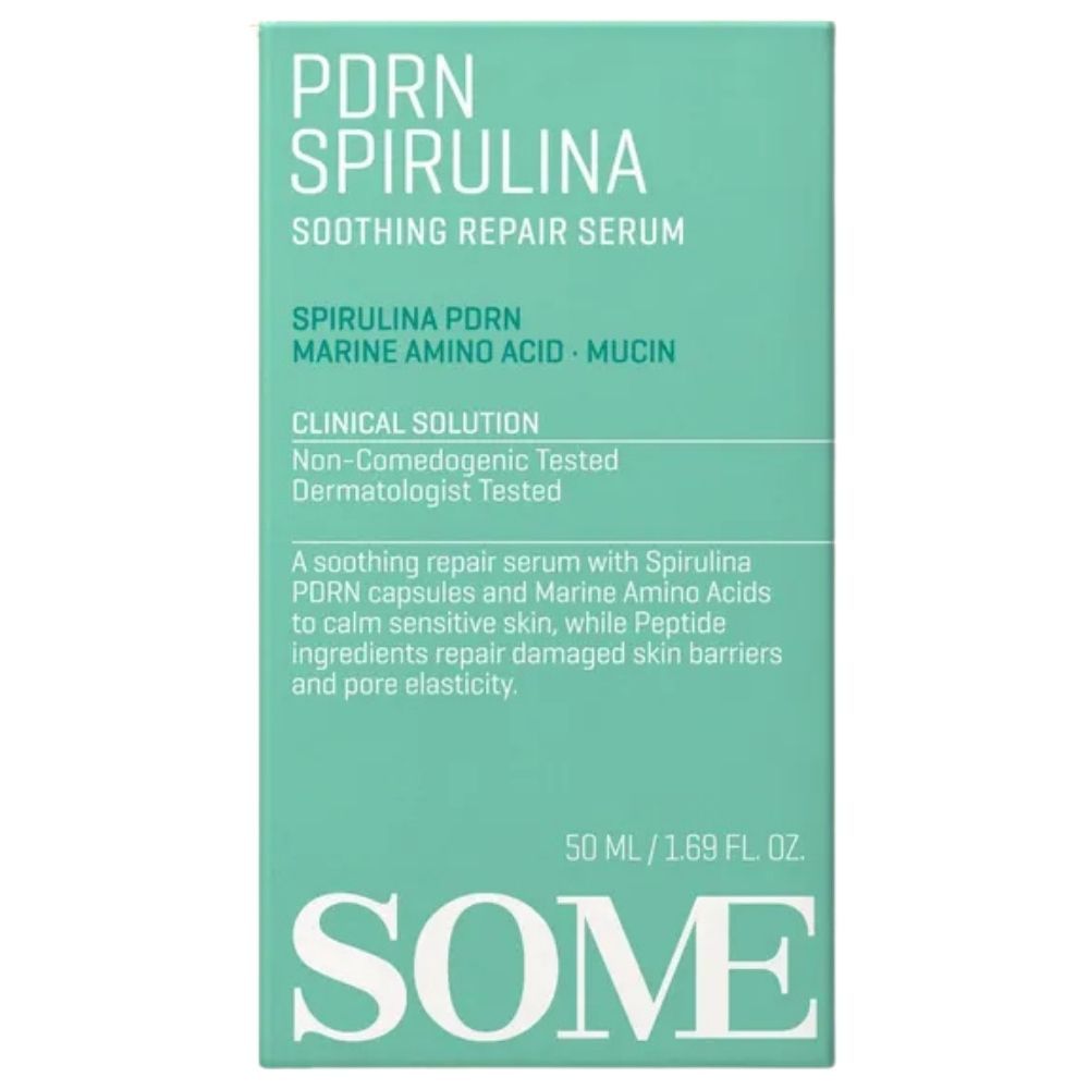 Verpackung für SOME BY MI PDRN Spirulina beruhigendes Reparaturserum.