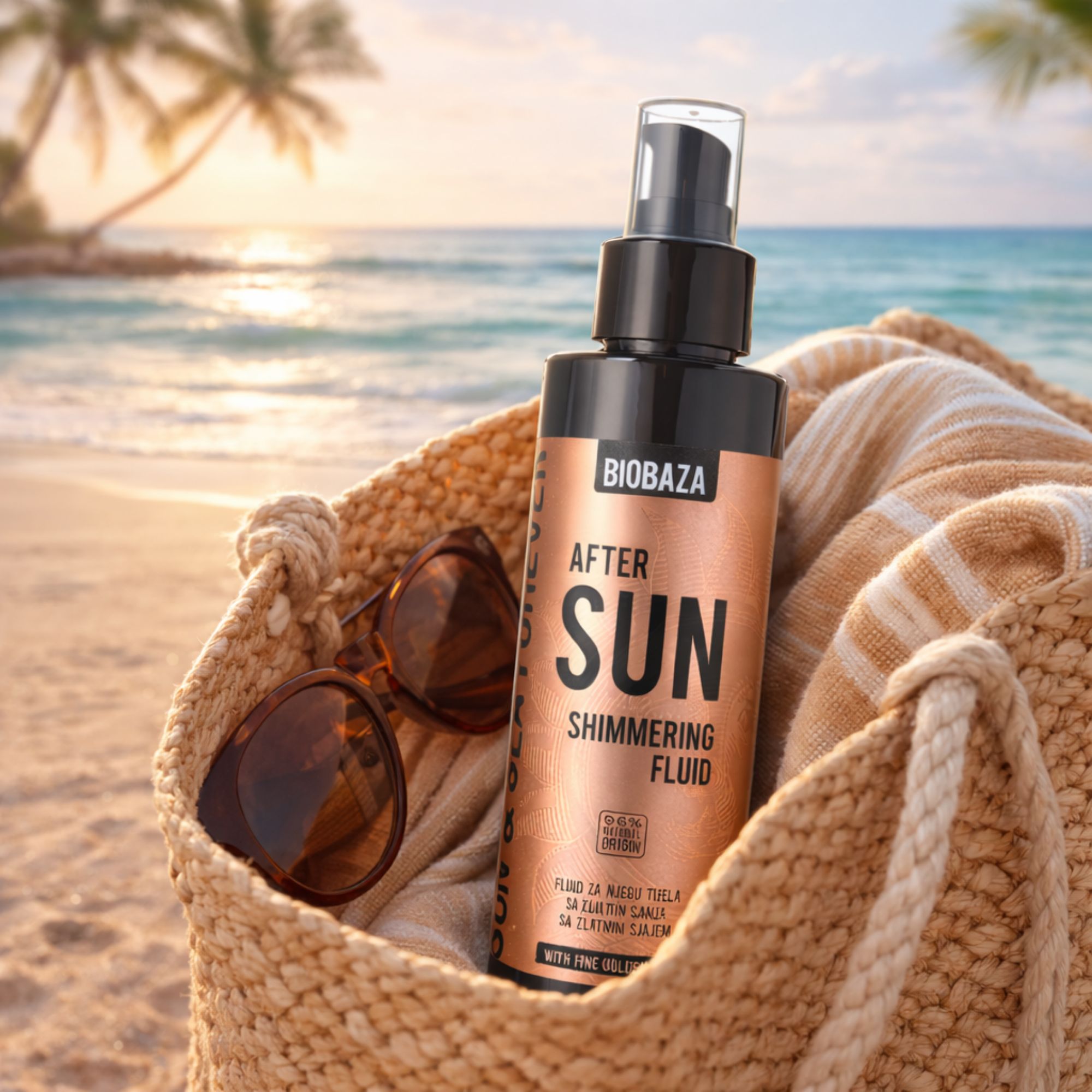 BIOBAZA After Sun Fluid mit goldenem Schimmer für die Körperpflege