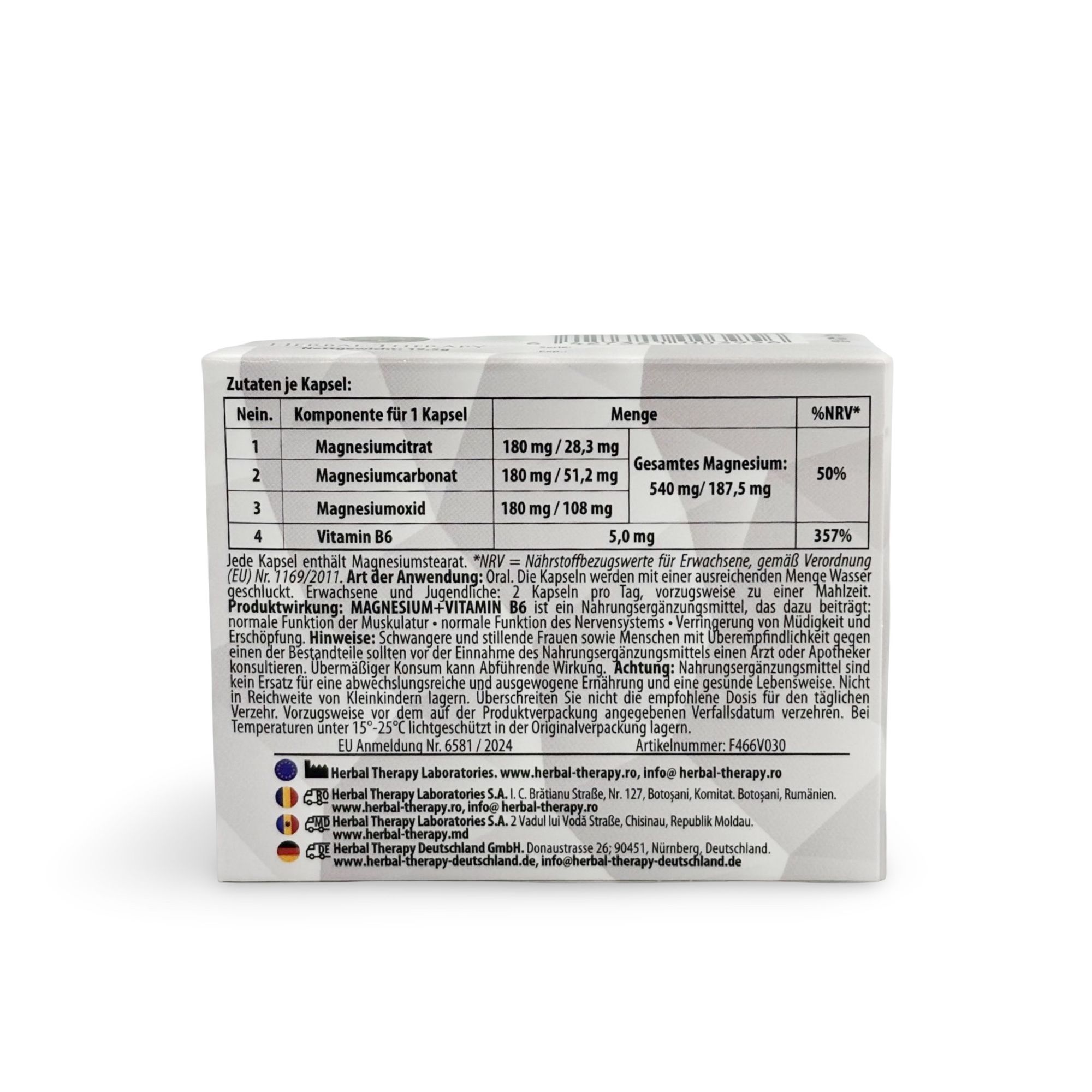Rückseite der Verpackung mit Inhaltsstoffliste und Nährwertangaben. Text in deutscher Sprache. Herstellerinformationen.