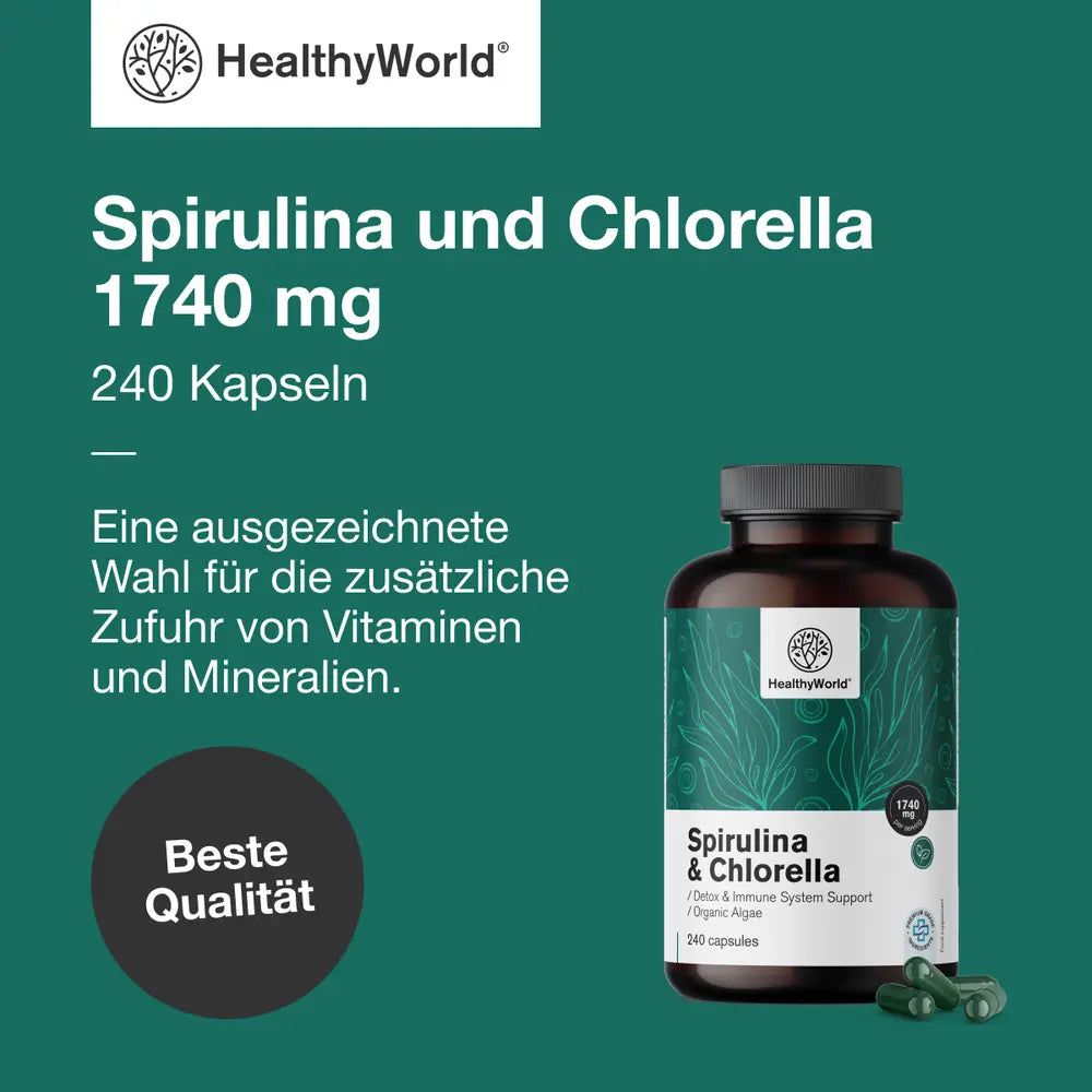 HealthyWorld Spirulina und Chlorella 1740 mg – Algen-Komplex