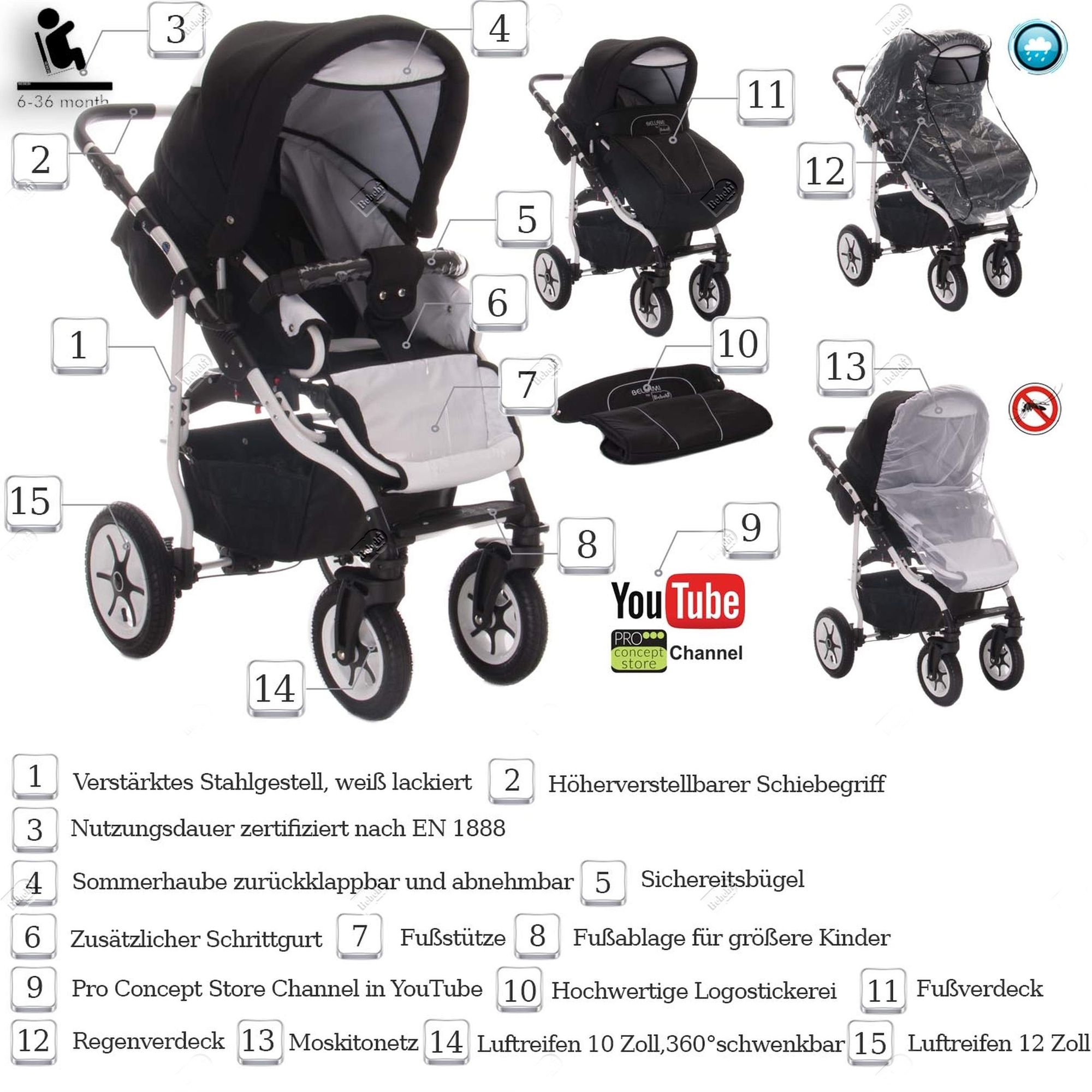 Bebebi Bellami 2 in 1 Kombikinderwagen Luftreifen, Bellamix