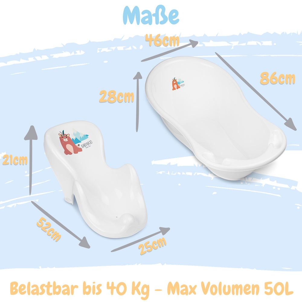 Babykajo 3 Set Baby Badewanne + Baby Wanneneinsatz + Kapuzenhandtuch.