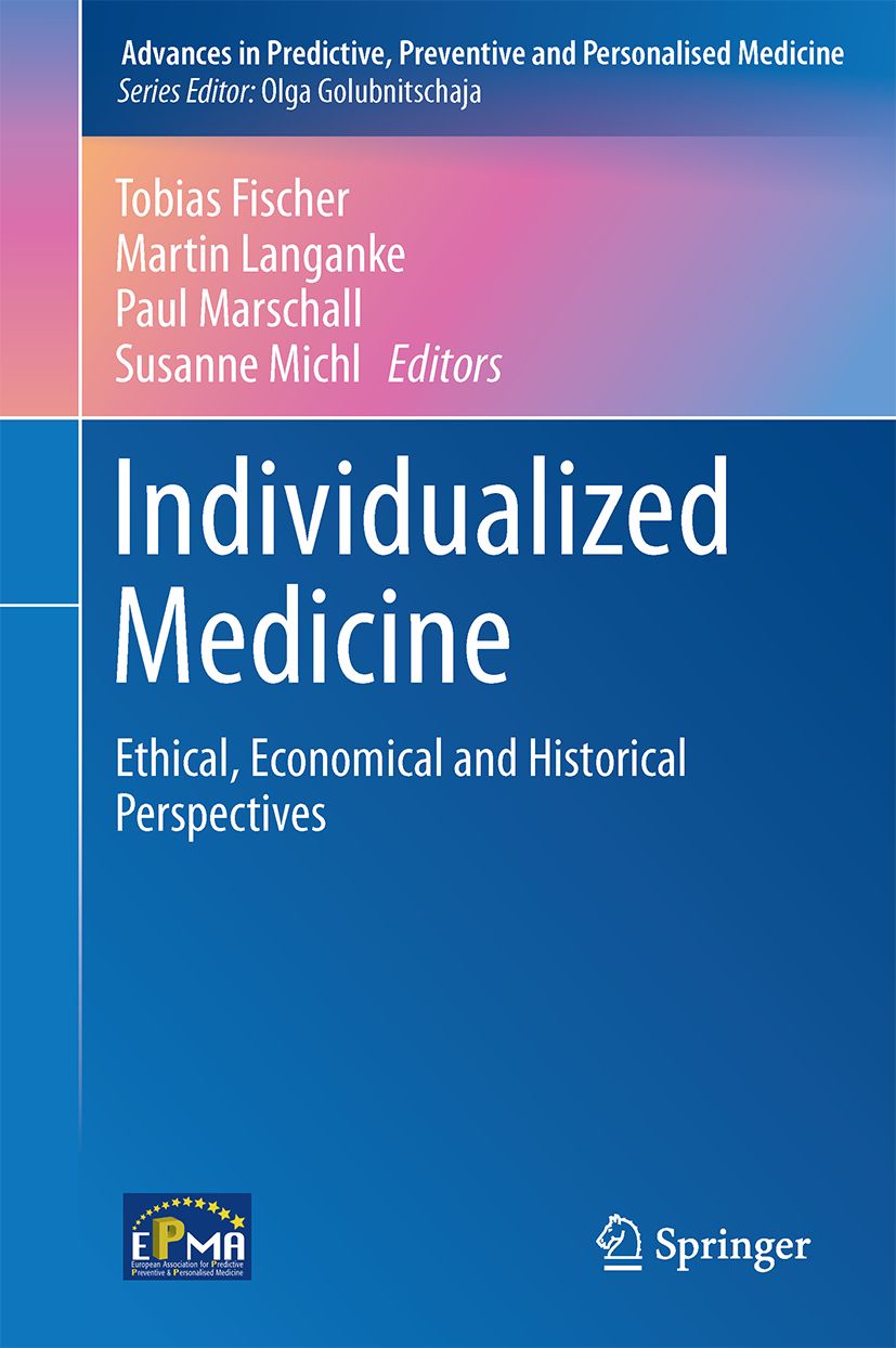 Buchcover: "Individualized Medicine". Titel in Weiß auf blauem Hintergrund. Herausgeber: Fischer, Langanke, Marschall, Michl. Verlag Springer.