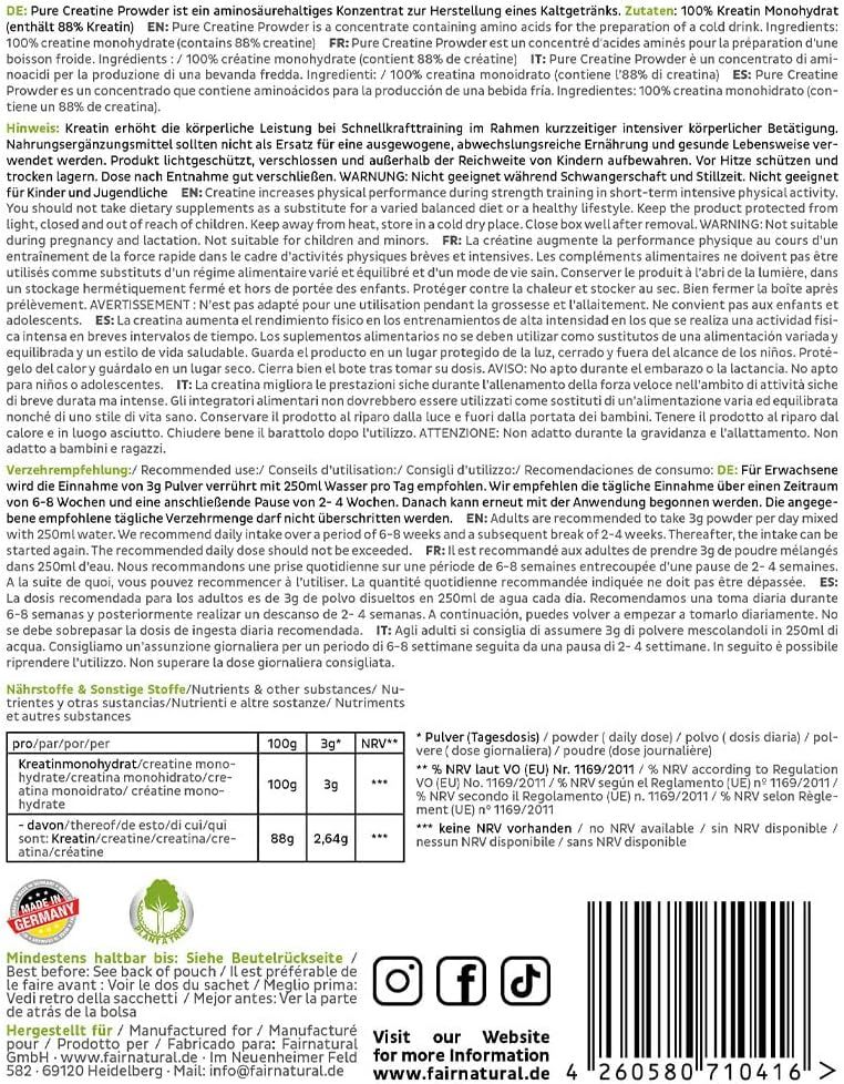 FAIRNATURAL Kreatin Pulver Monohydrat