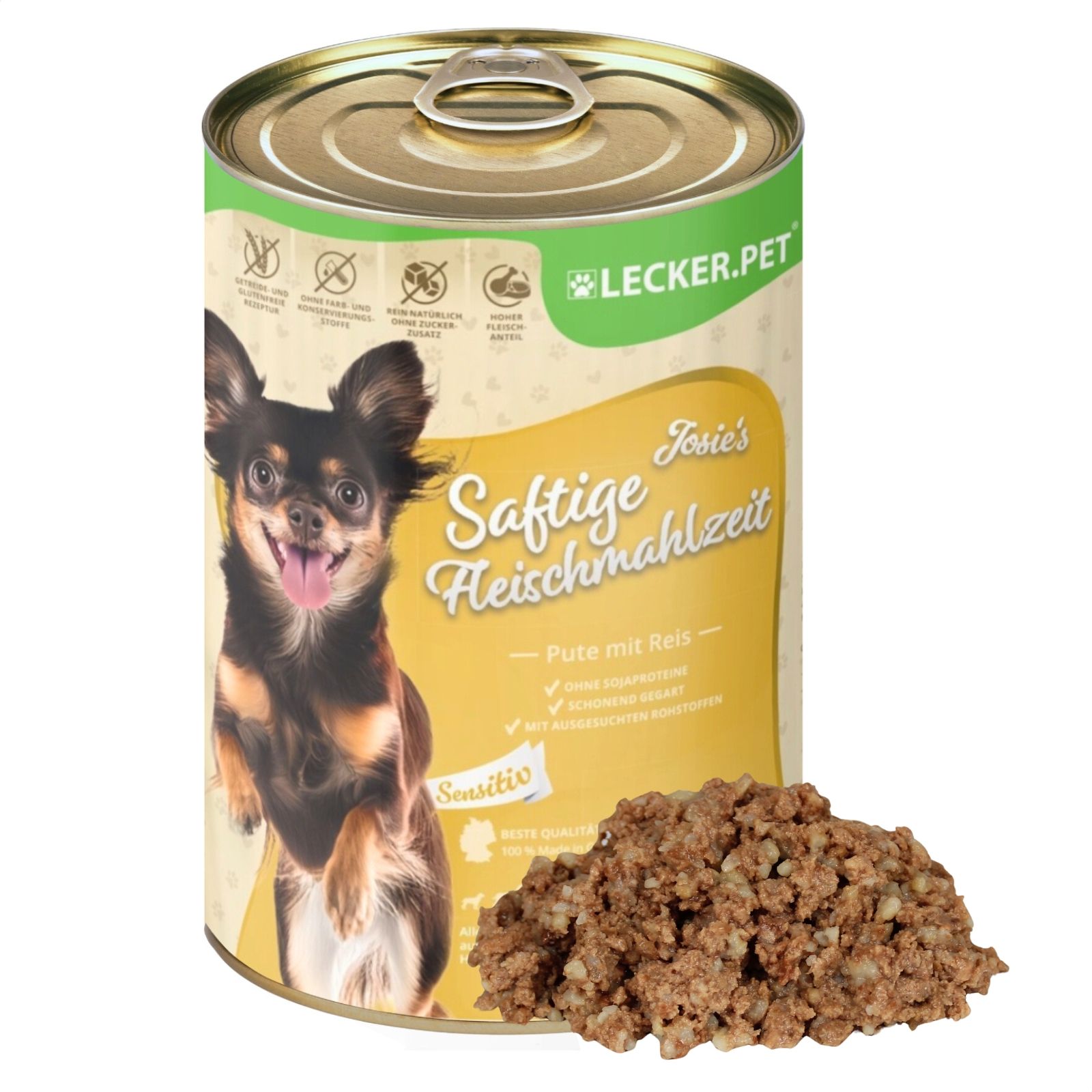 Lecker.Pet® Josie's Saftige Fleischmahlzeit Sensitiv mit Pute & Reis Hundefutter Nassfutter