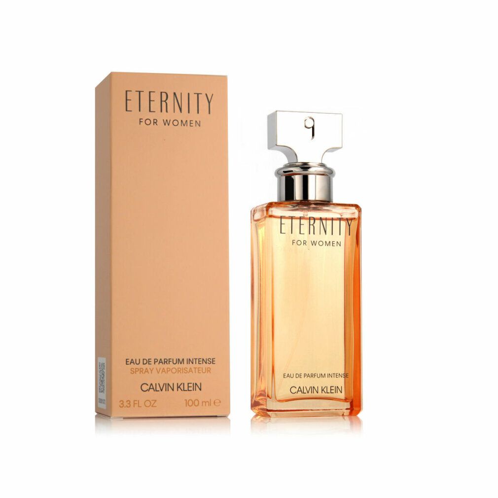 Flakon und Verpackung. Flakon: Eckig, silberner Verschluss. Verpackung: Beige, Aufschrift: Eternity for Women, Calvin Klein.