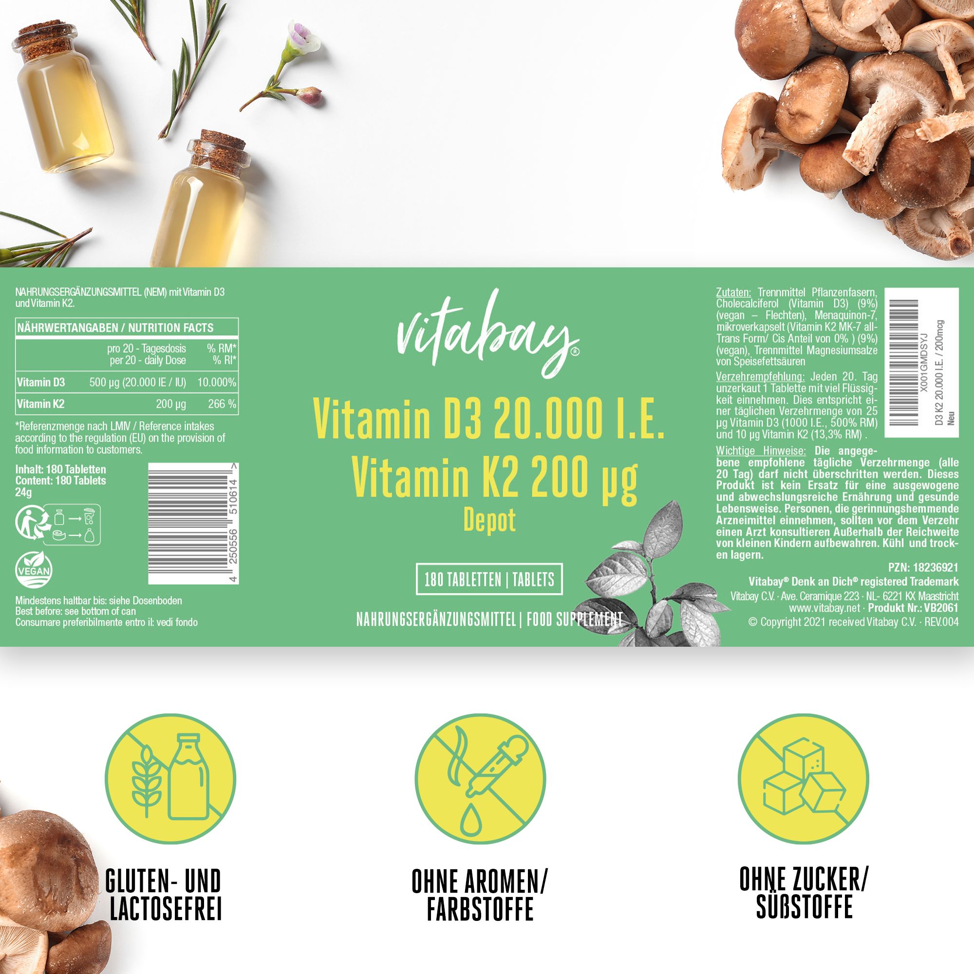 Vitabay Vitamin D3 20000 IE + K2 180 St