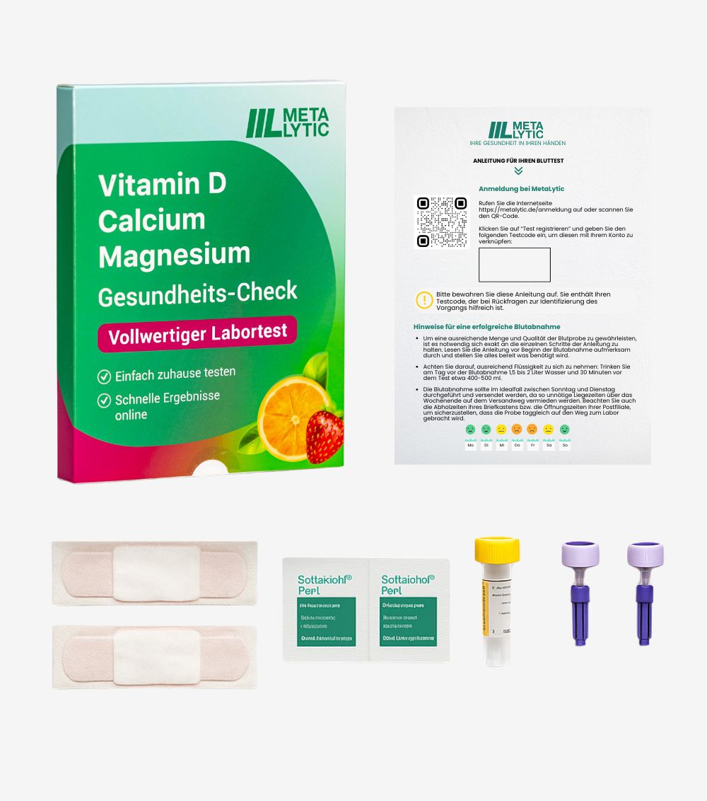 MetaLytic - 2-in-1 SPARSET: Vitamin D, Calcium & Magnesium Test + Vitamin D3 K2 Tropfen (1000 IE)