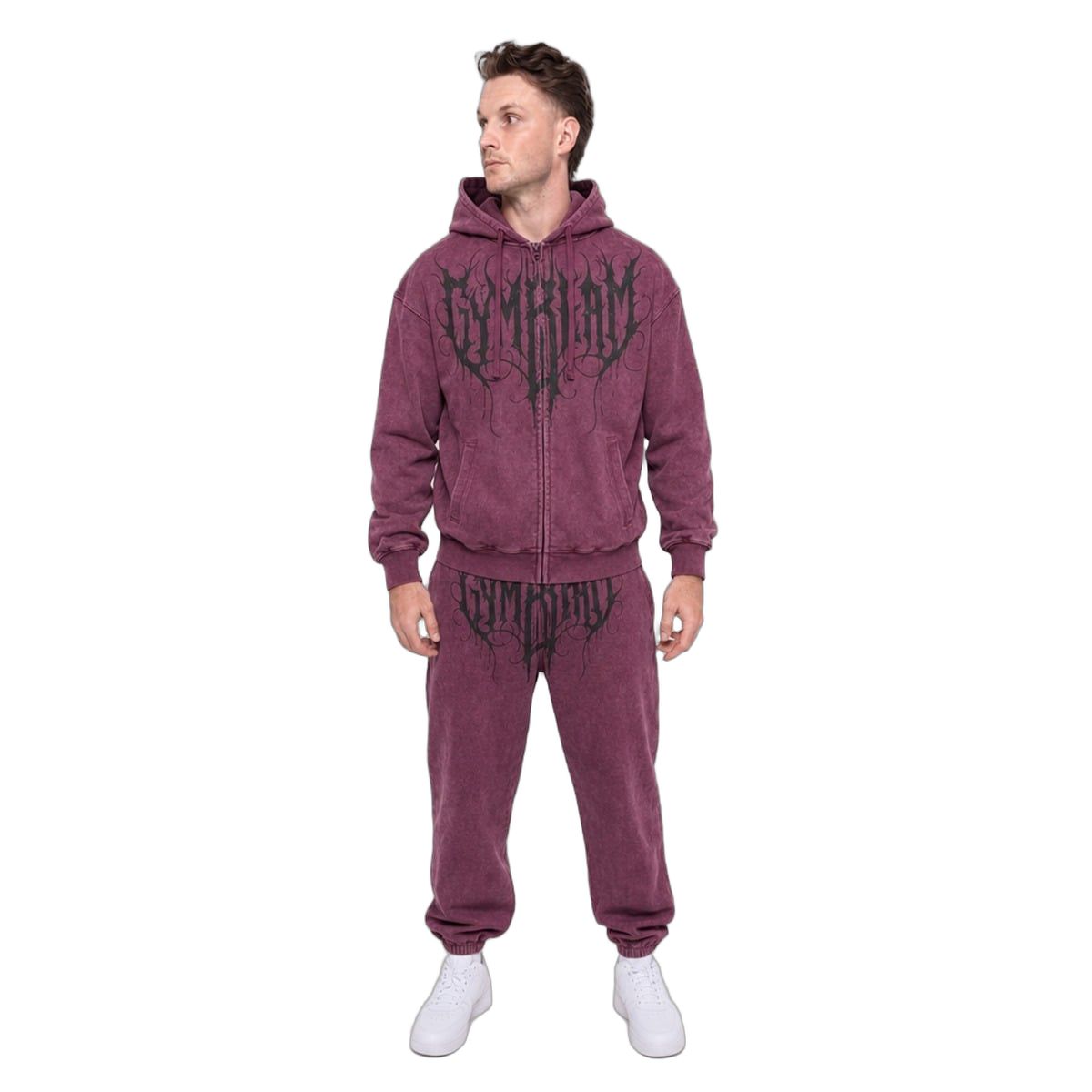 GymBeam Jogginghose Herren Oversized mit Kordelzug, Taschen und Washed-Look Raisin