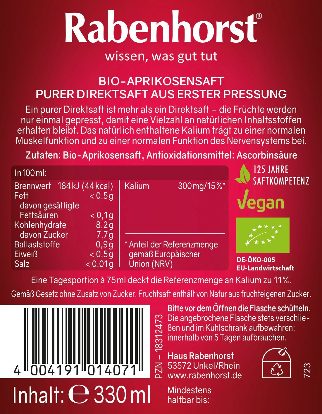 Rabenhorst Aprikose Muttersaft BIO