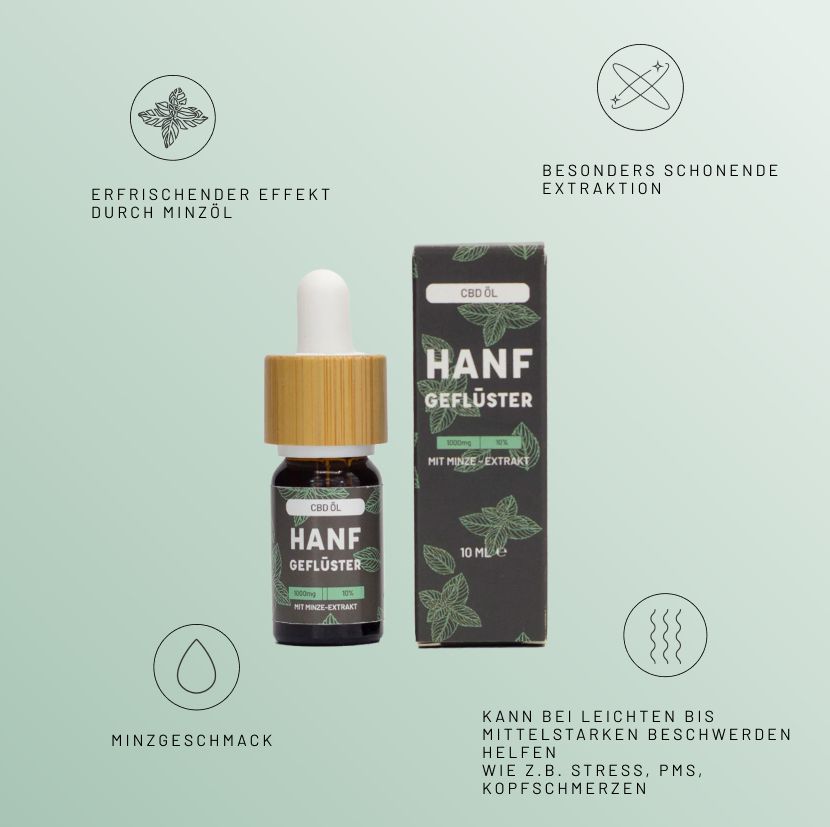 Hanfgeflüster CBD Minzöl 10% 10 ml Tropfen zum Einnehmen