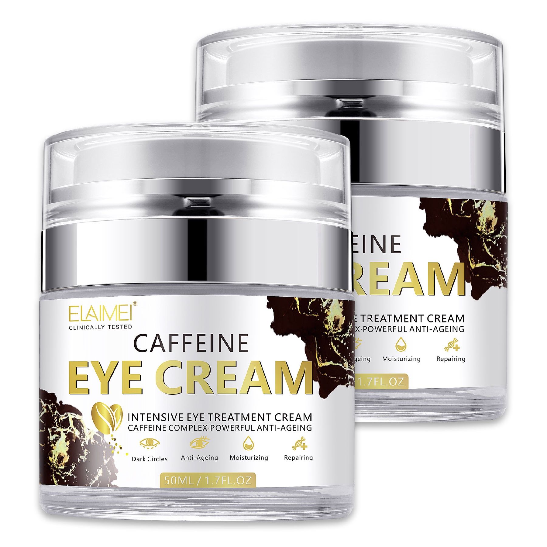 Aliver Anti-Aging-Augencreme mit Koffein Reduziert Augenringe 2x50 ml Augencreme
