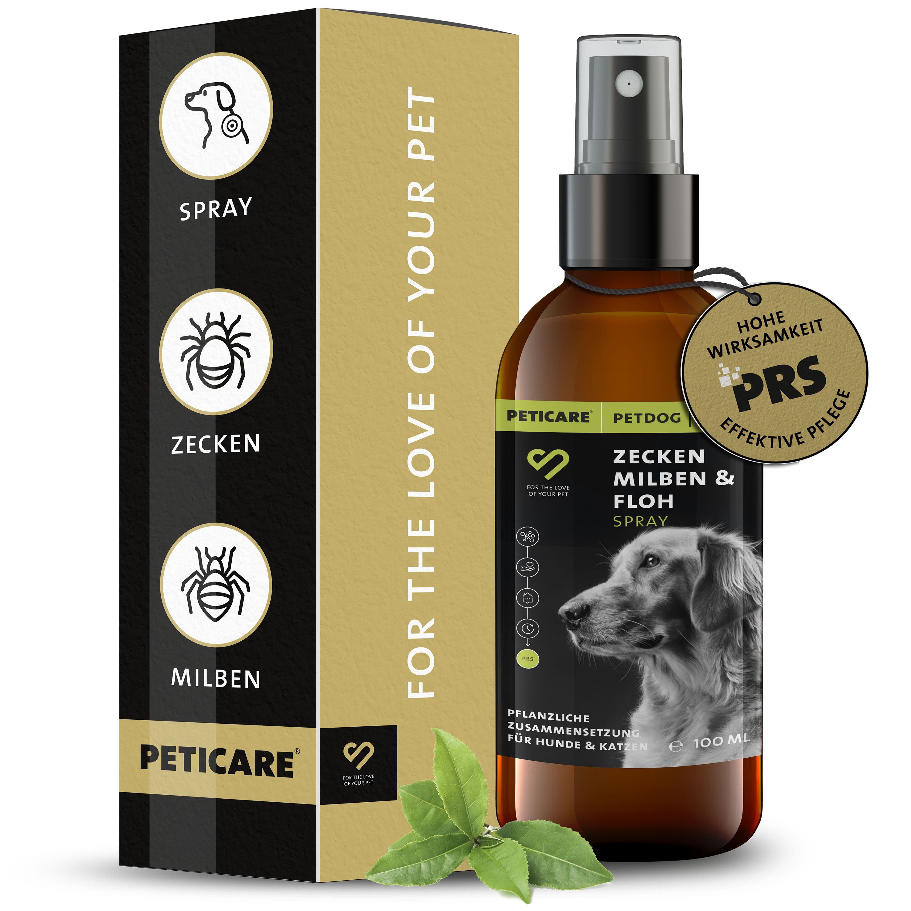 Peticare Zeckenspray für Hunde & Katzen, Sofort-Abwehr gegen Zecken & Parasiten mit Repellent-Effekt