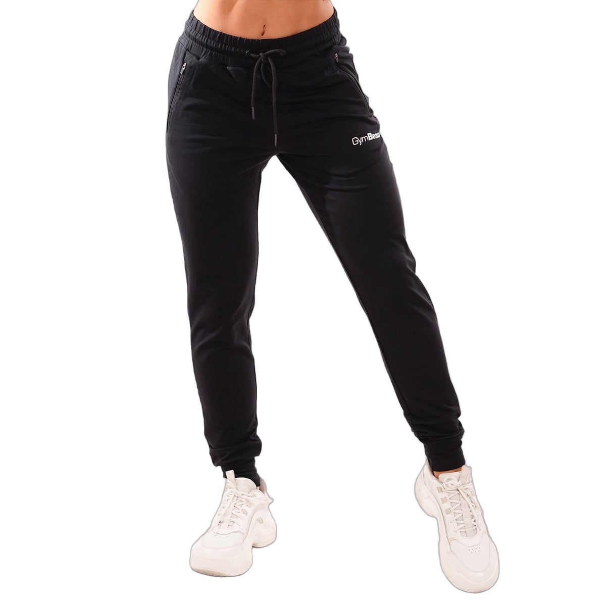 GymBeam Jogginghose Damen regular Kordelzug Reißverschlusstaschen Black 1 St