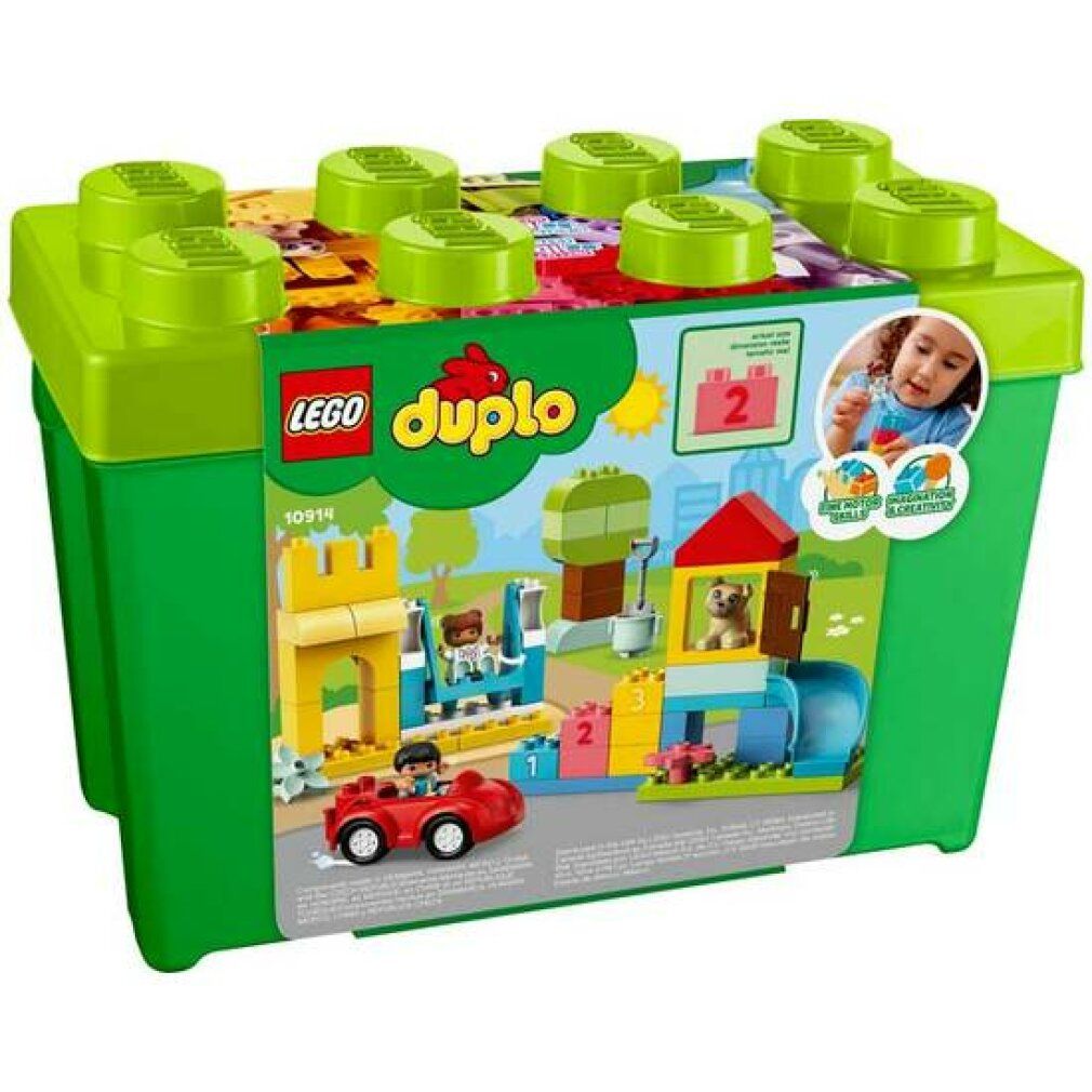 LEGO DUPLO Deluxe Steinebox. Grüne Box mit Deckel, gefüllt mit Steinen, Figuren und Zubehör. Altersempfehlung: 1 1/2+