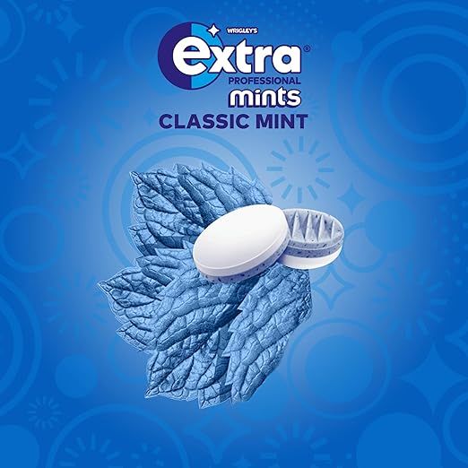 EXTRA PROFESSIONAL Classic Mint Pastillen auf Minzblättern.