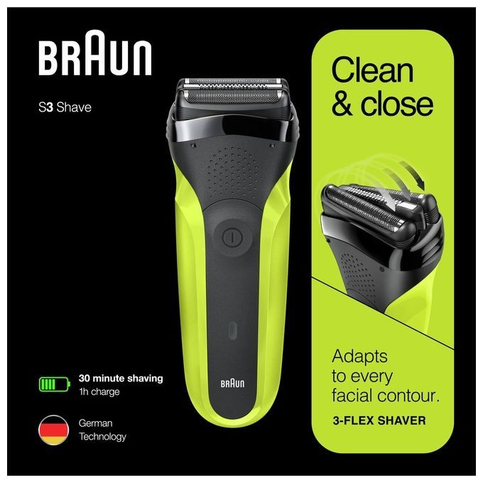 Braun - Elektrischer Rasierer für Männer "Series 3 - 300" in Schwarz und Grün