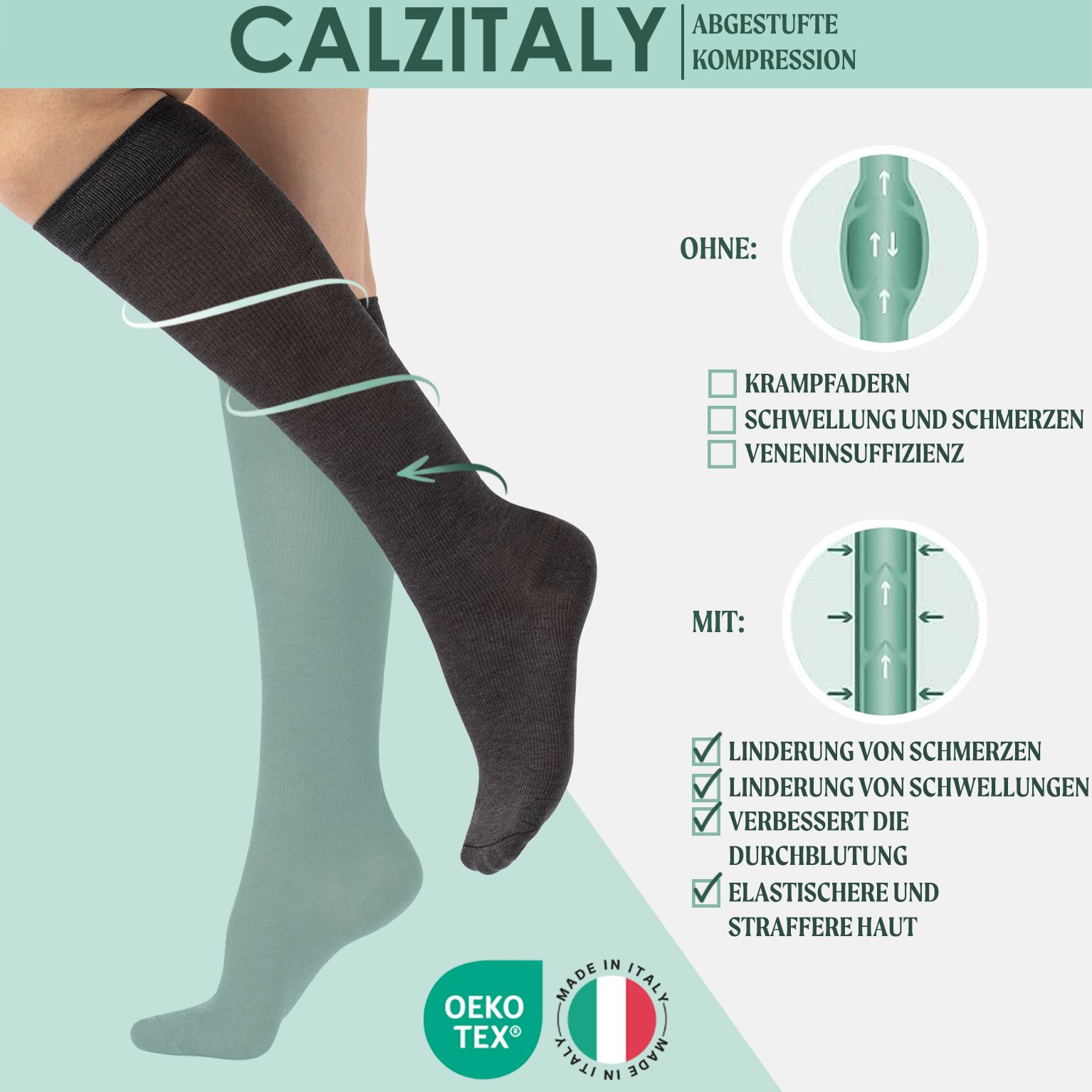 CALZITALY Kniestrumpfe aus Fil d’Écosse mit Abgestufter Kompression 14-16 mm/Hg