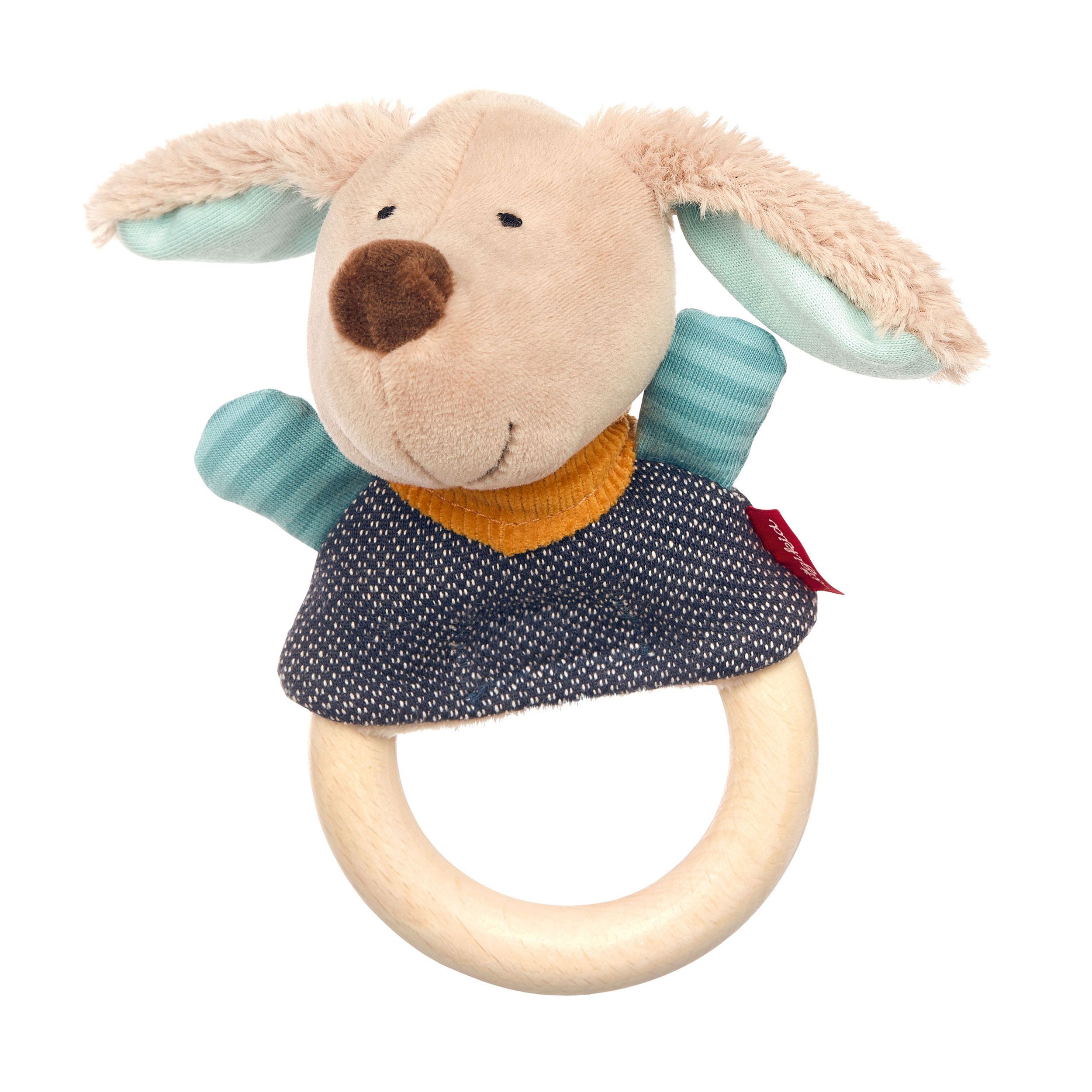 sigikid Hügge Hug Fingerpuppe-Greifring Hund, Blau / Beige 1 St