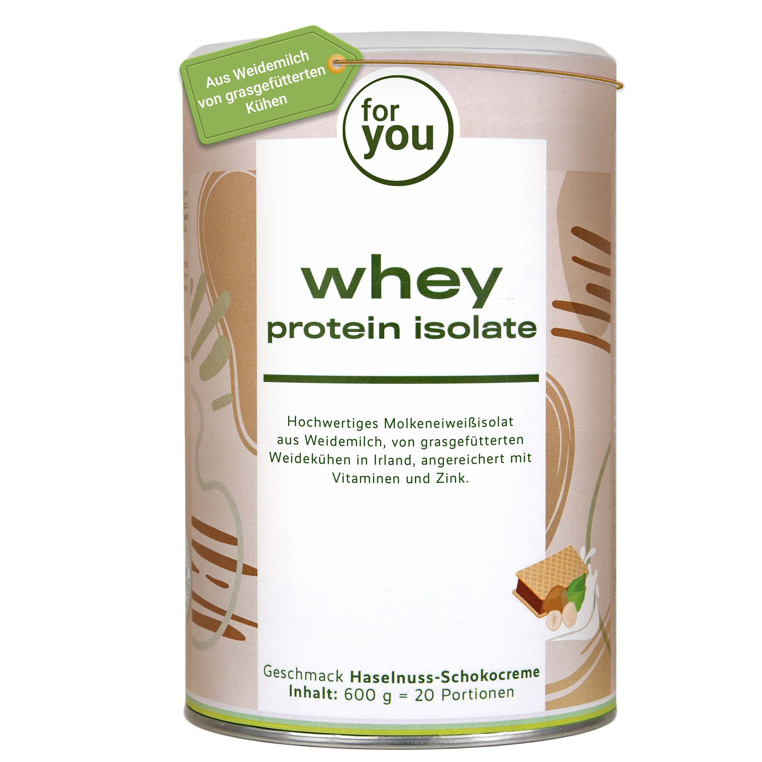Dose Whey Protein Isolat Haselnuss-Schokocreme, 600g.
