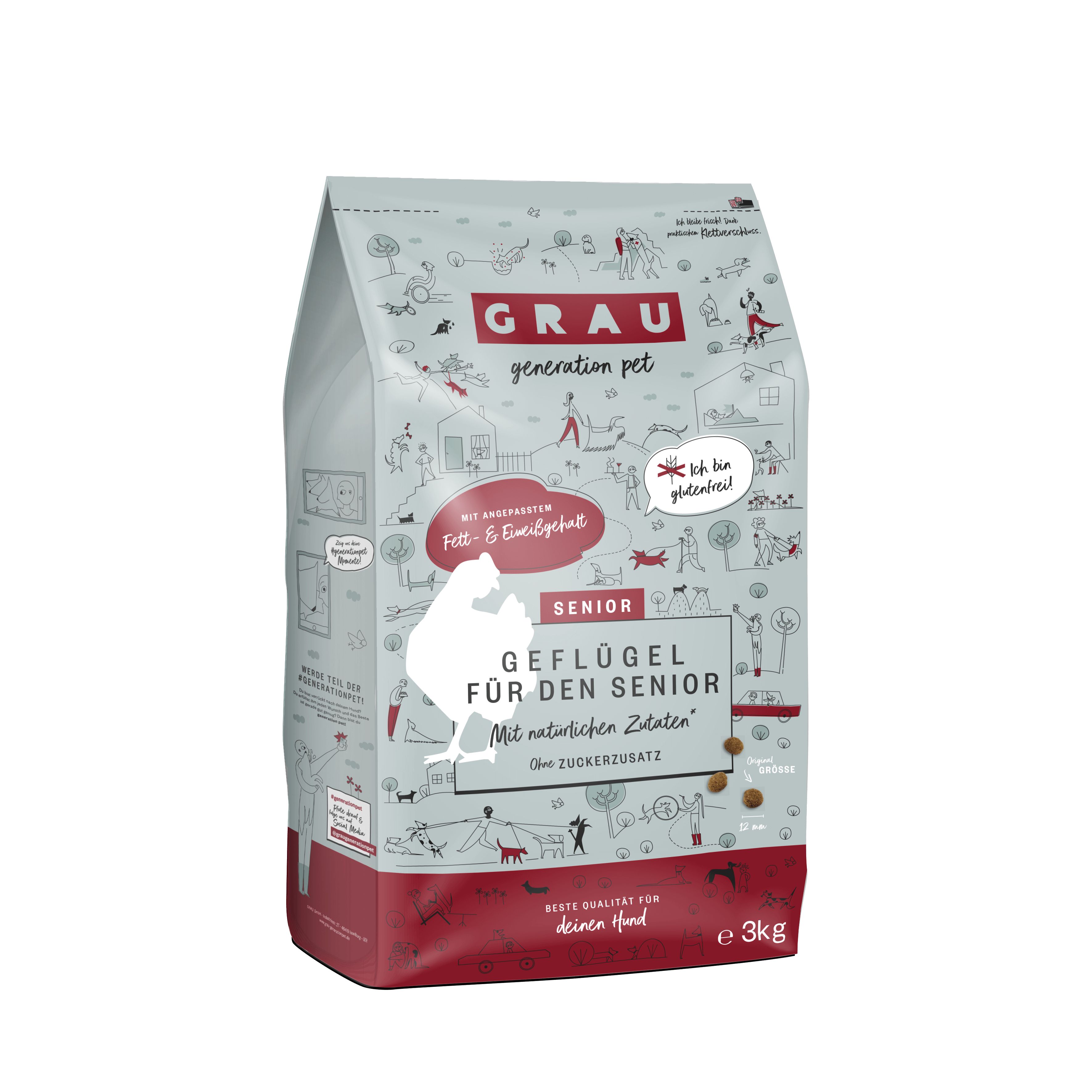 Grau Hund Senior mit Geflügel 3 kg Futter