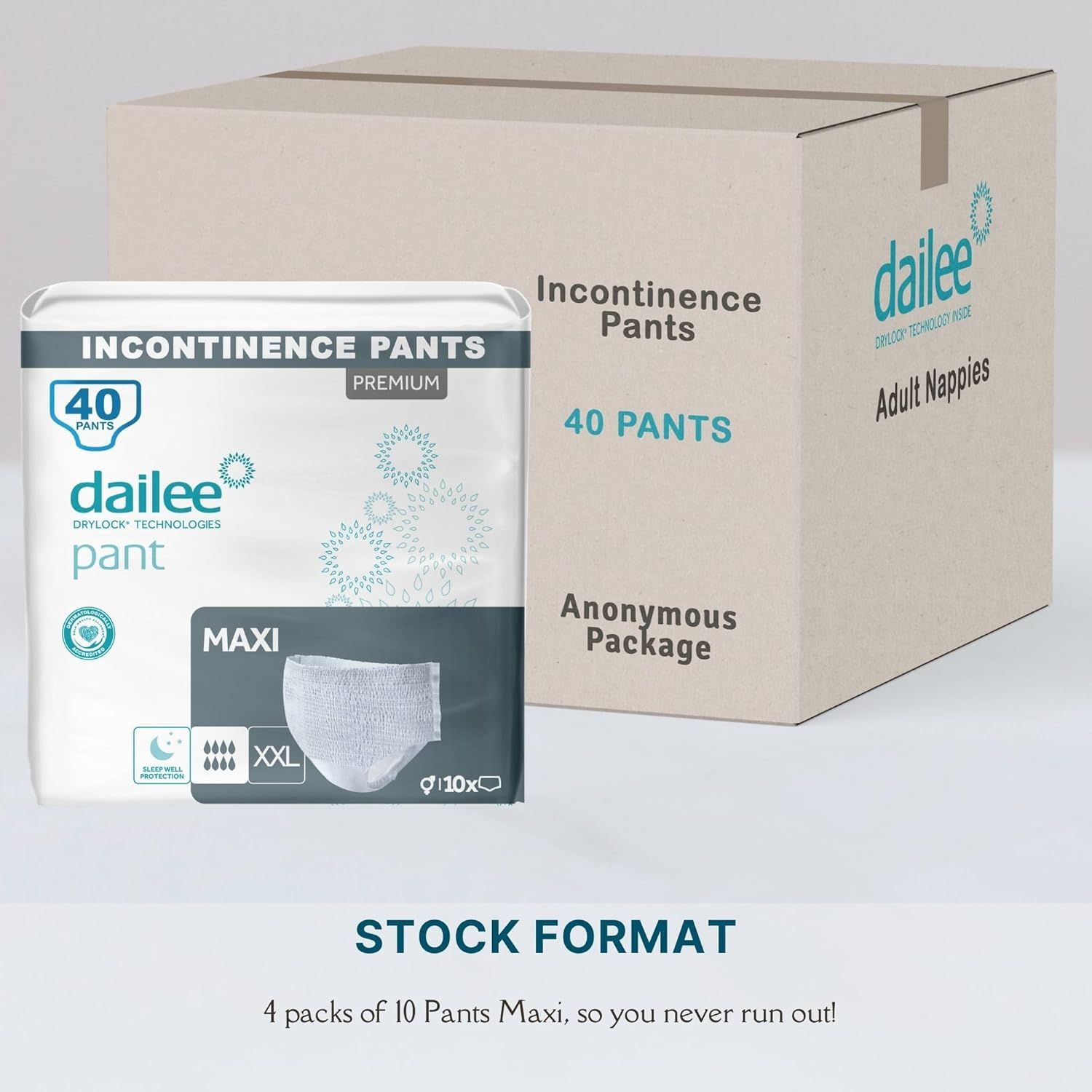 Dailee Incontinence Pants Maxi XXL, 40 Stück, im Karton. Anonyme Verpackung.