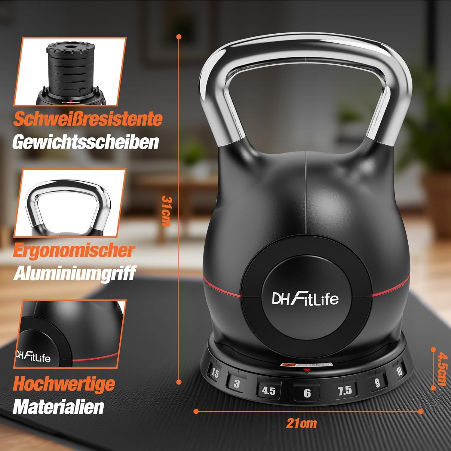 DH FitLife 10kg Verstellbare Kettlebell Set