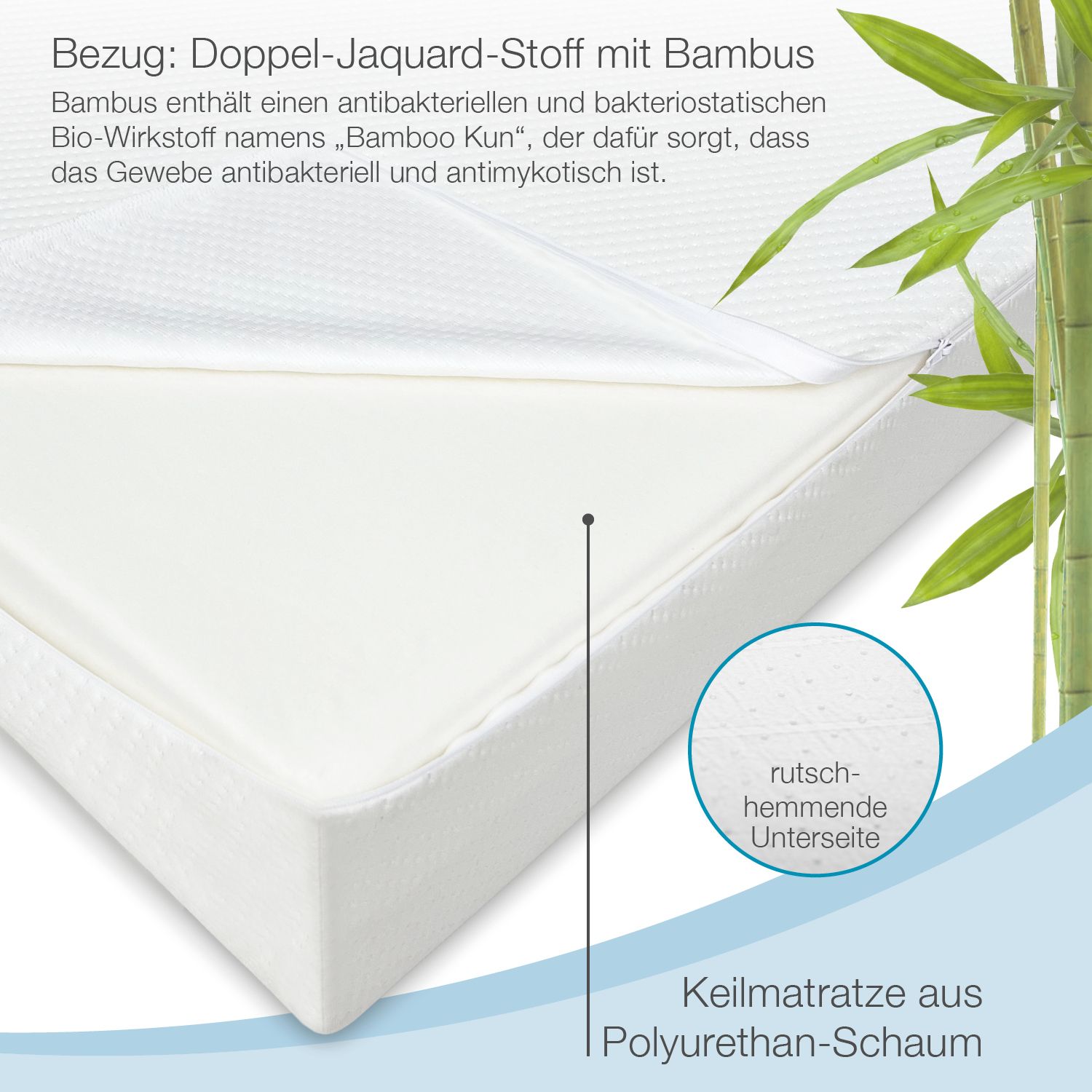 ELONEO Bettkeil Komfortschaum, Matratzen-Keilkissen zur Bettneigung, Keilmatratze, Bezug waschbar