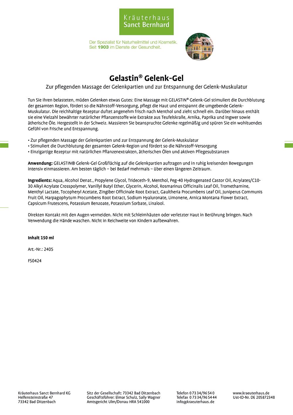 Gelastin Gelenk Gel 150 ml