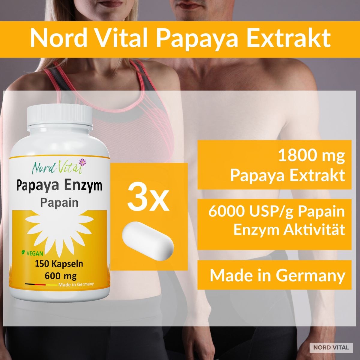 Nord Vital Papaya Enzym - ultrahoch papain-enzymaktivität - Vegan - deutsche Produktion