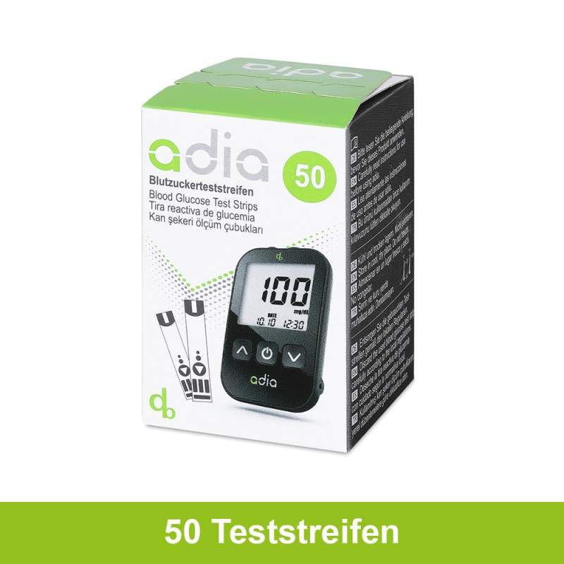 adia Blutzuckerteststreifen, 50 Stück, Blutzucker-Selbstkontrolle bei Diabetes