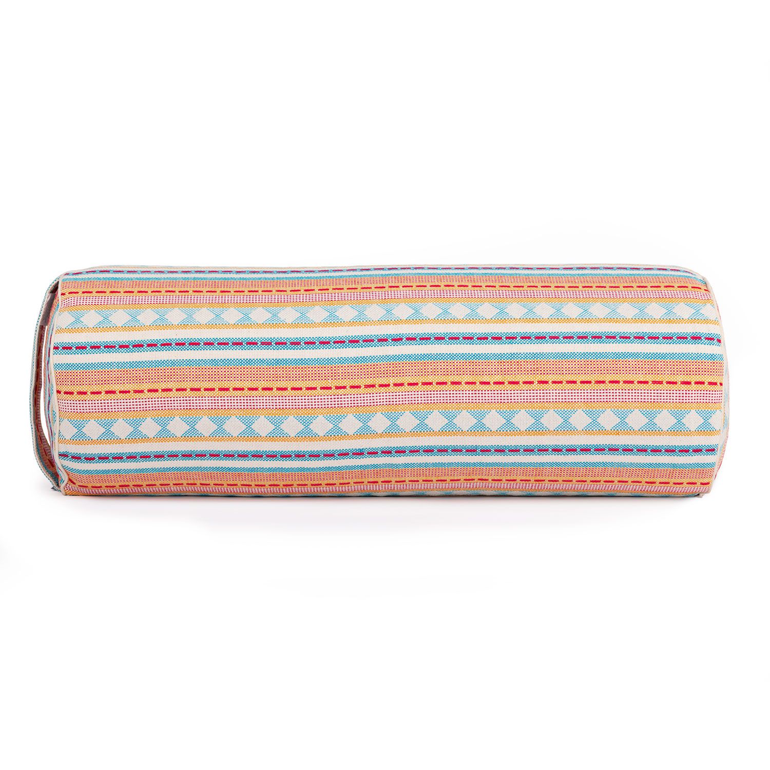 bodhi ETHNO Collection: Yoga-Bolster (rund), Jacquard-Webstoff, apricot-hellblau