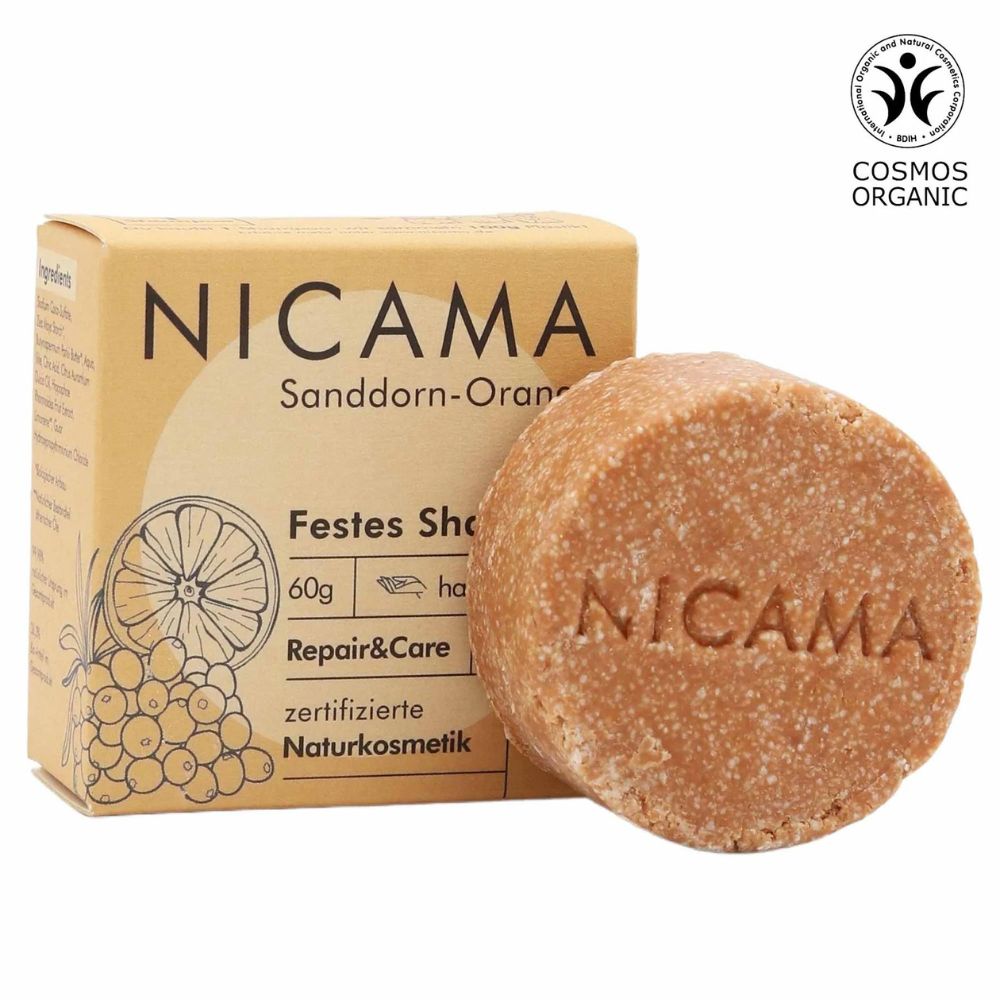 NICAMA Festes Shampoo Sanddorn-Orange 60g