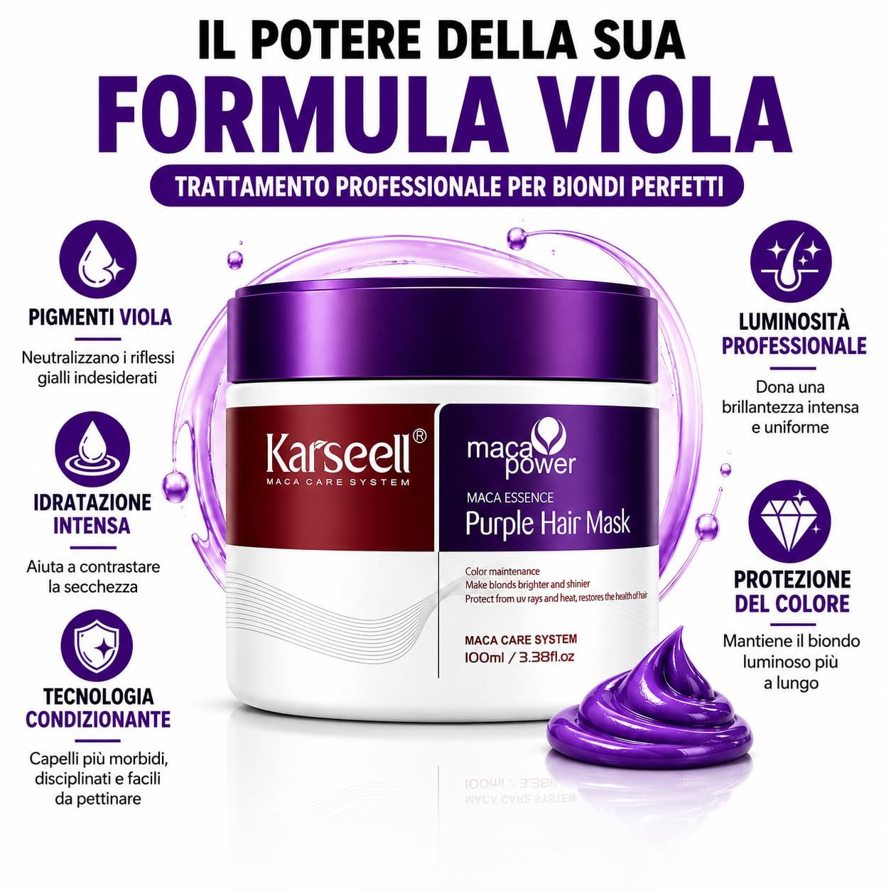 KARSEELL Violette Anti-Gelbstich-Haarmaske für Blondes und Graues Haar