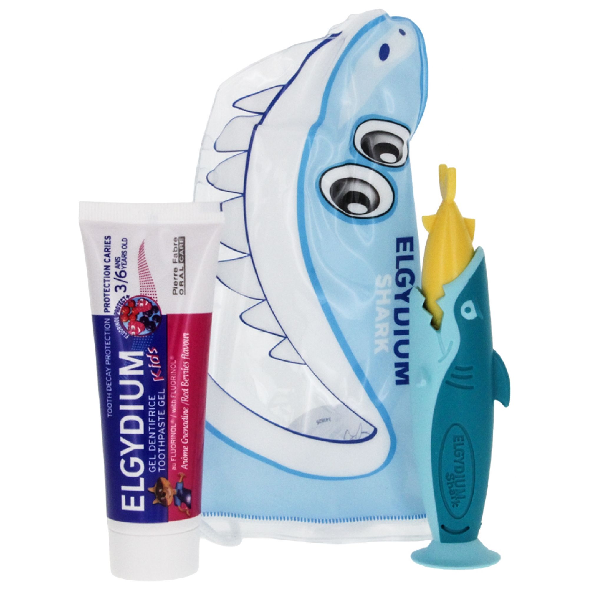 Elgydium Reisetasche Shark 3-6 Jahre (Farbe: Blau/Gelb) 2,5x18x11,5 cm
