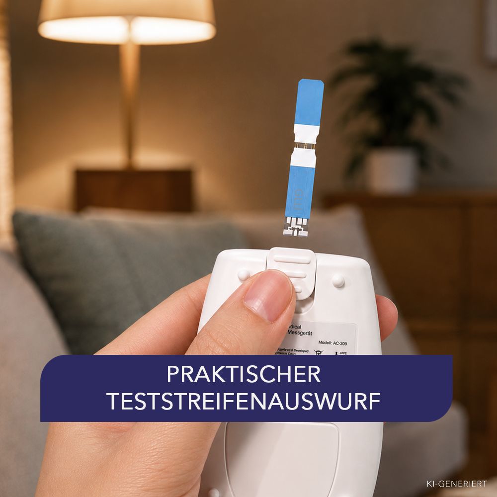 Entfernen eines gebrauchten Teststreifens aus dem Blutzuckermessgerät.