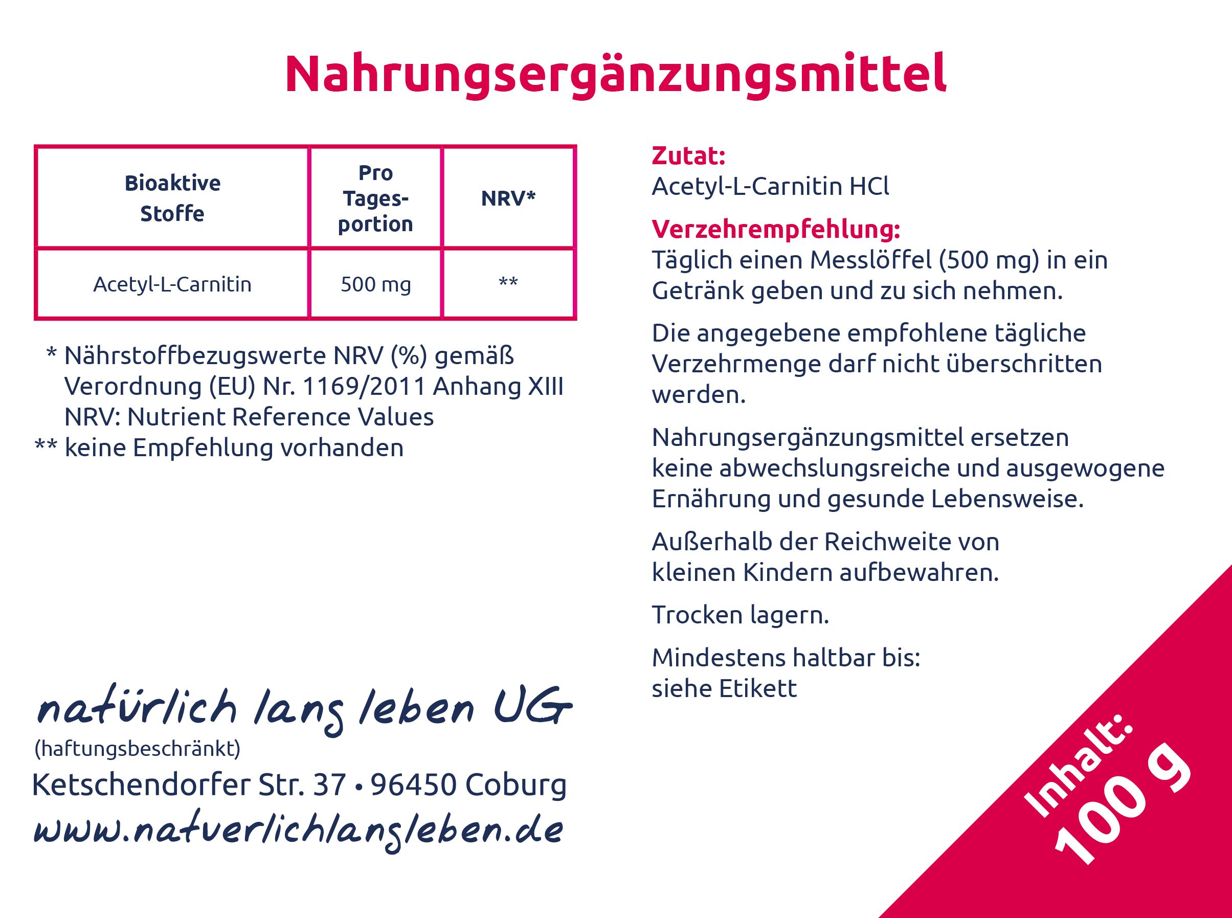 natürlich lang leben Acetyl-L-Carnitin