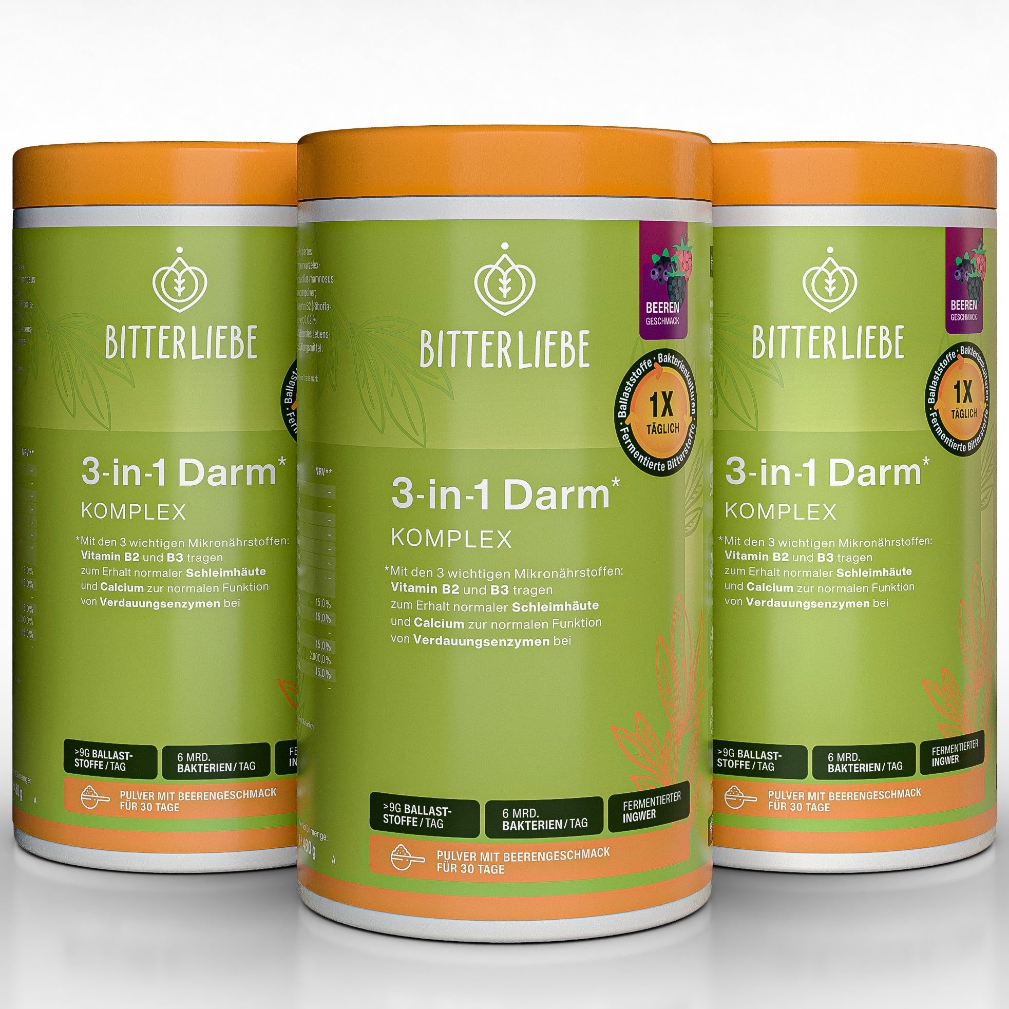 BitterLiebe - 3-in-1 Darm* Komplex Darmkur Pulver mit 9g Ballaststoffen & Darmbakterien 1440 g