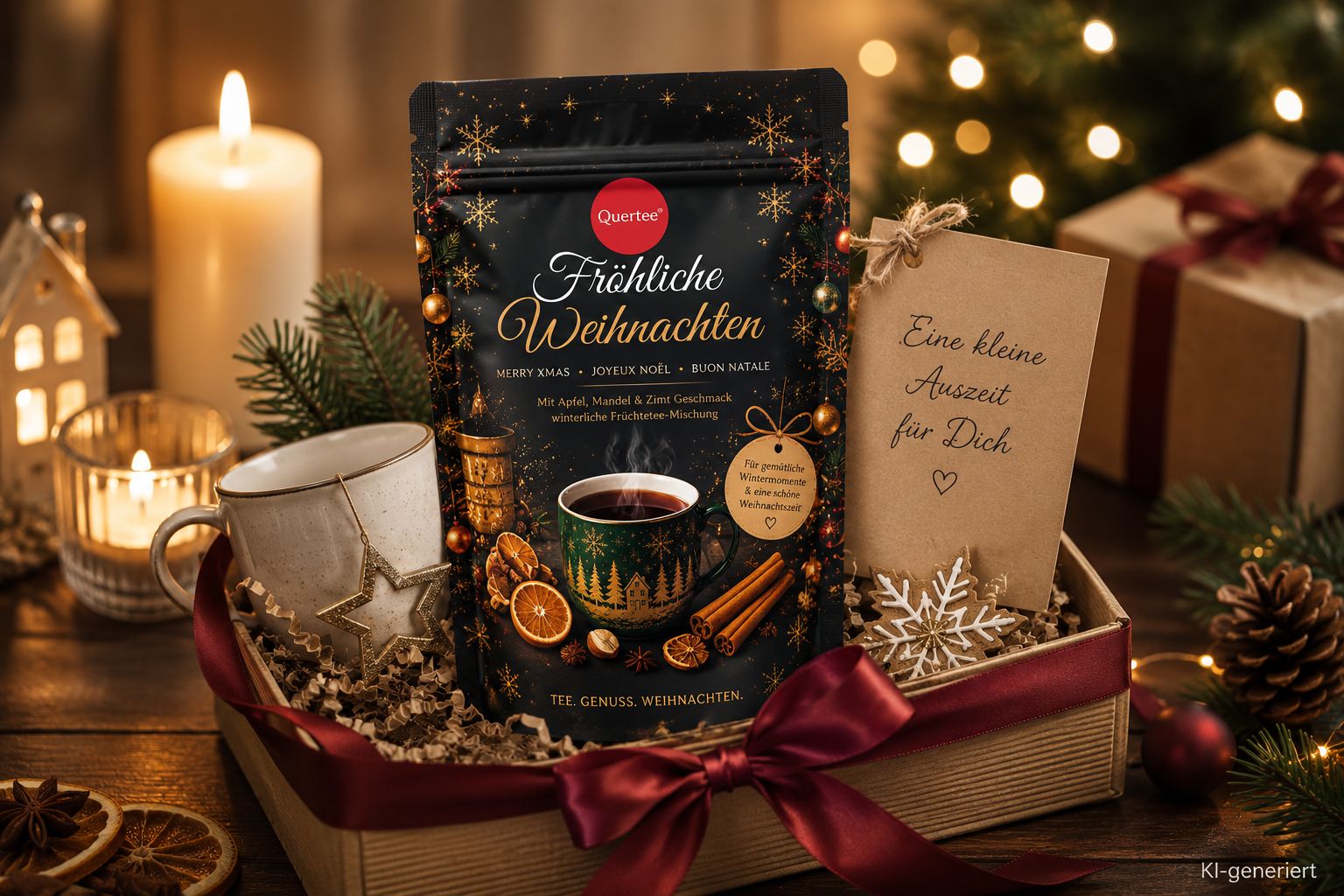 Quertee® - Weihnachtstee „Fröhliche Weihnachten“ – Früchtetee mit Apfel, Mandel & Zimt Geschmack