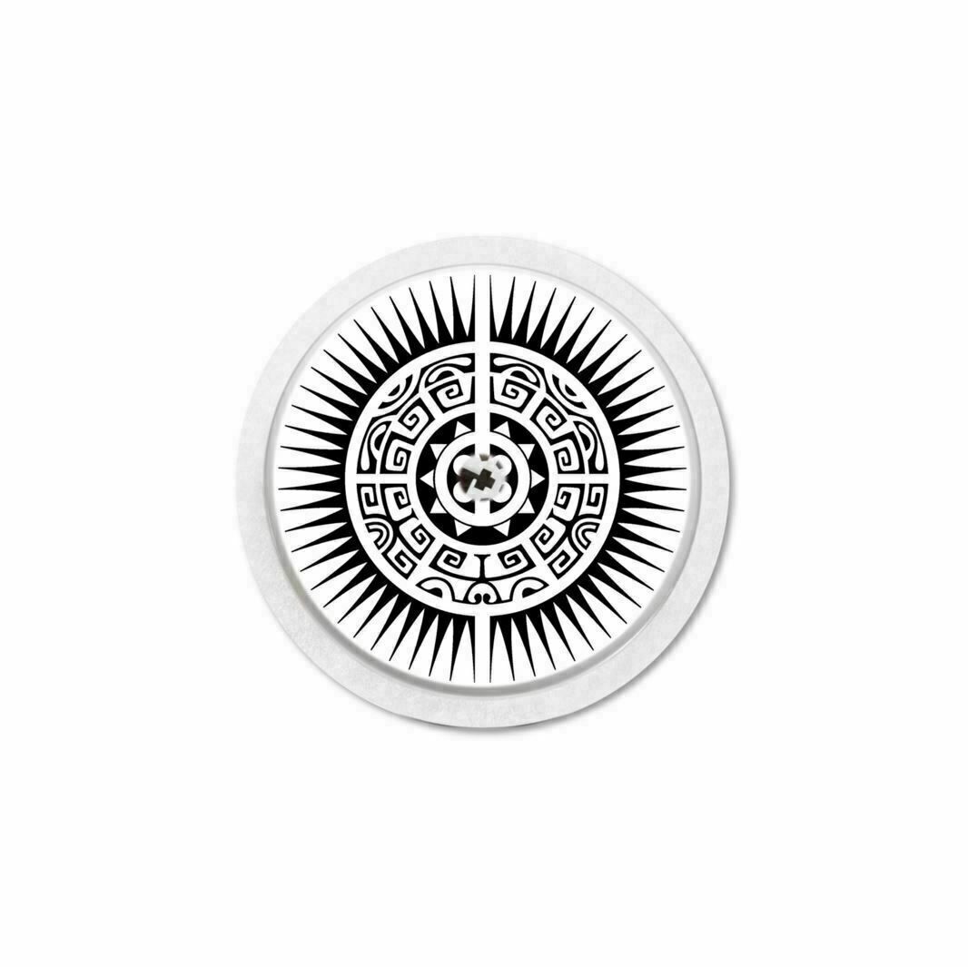 Runder Aufkleber mit Sonnenmotiv. Schwarz-weiß. Für Freestyle Libre 1 & 2 Sensor.