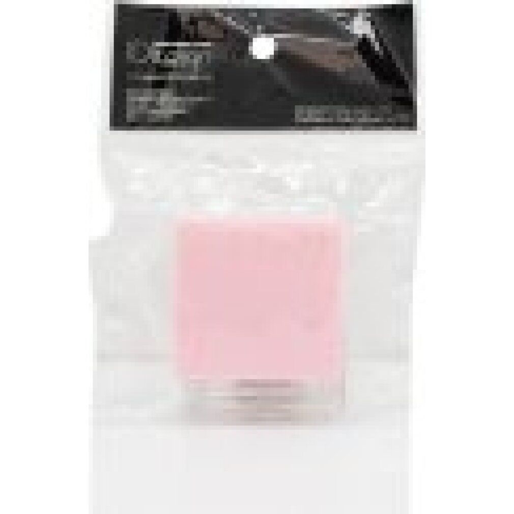 Rosa Make-up-Schwamm in transparenter Verpackung. Schwarze Beschriftung oben.