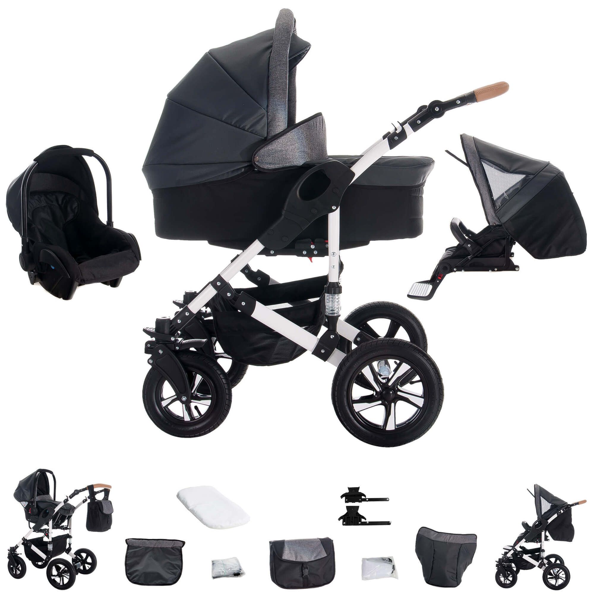 Bebebi myVARIO 3 in 1 Kinderwagen Komplettset Hartgummireifen, myStar