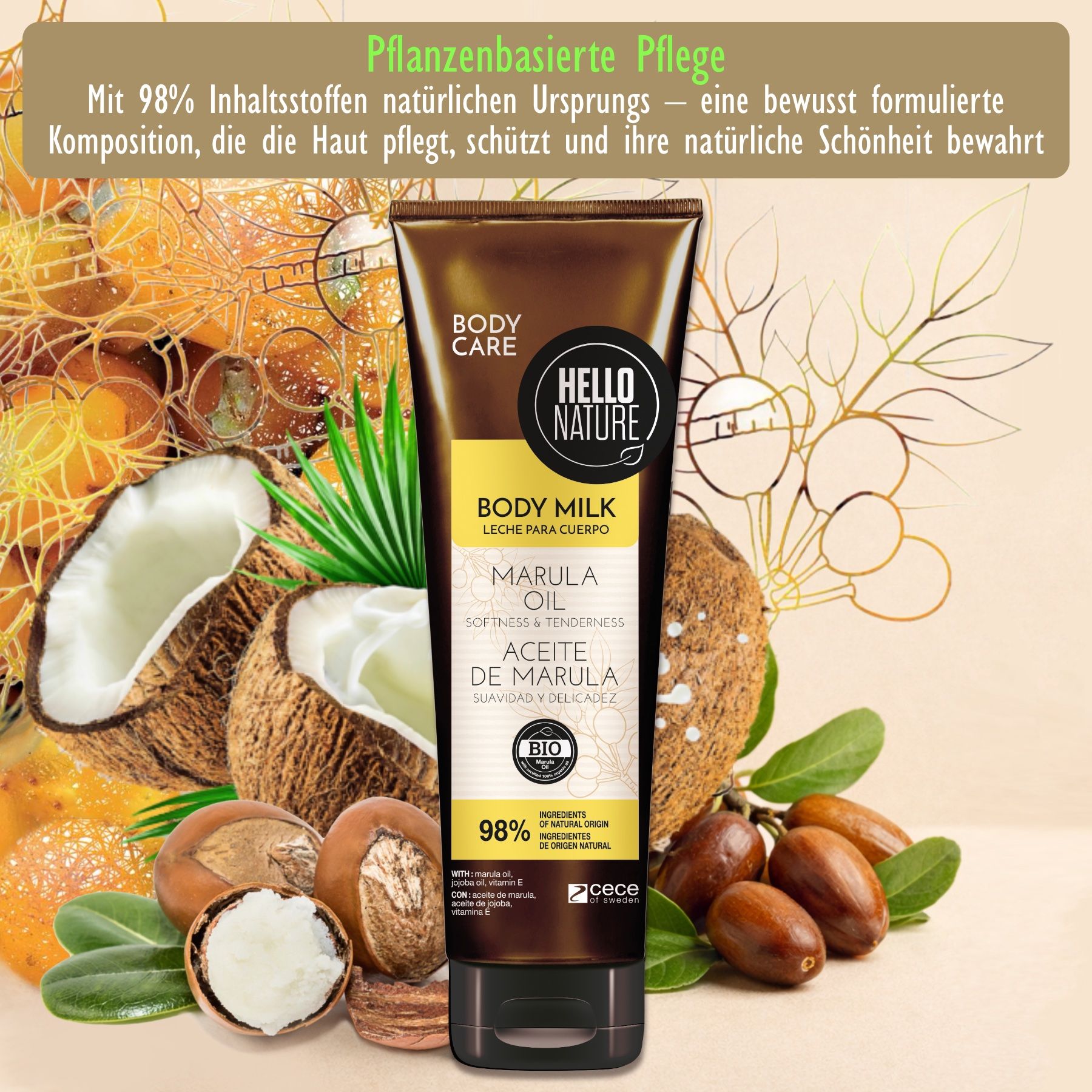 Hello Nature Tagescreme Body Milk Balm mit Marula Öl gegen trockene Haut