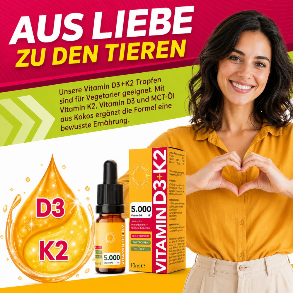SOS-Apo Vitamin D3 + K2 Tropfen hochdosiert 5.000 I.E. + 100 µg K2 MK-7, vegan, MCT-Öl