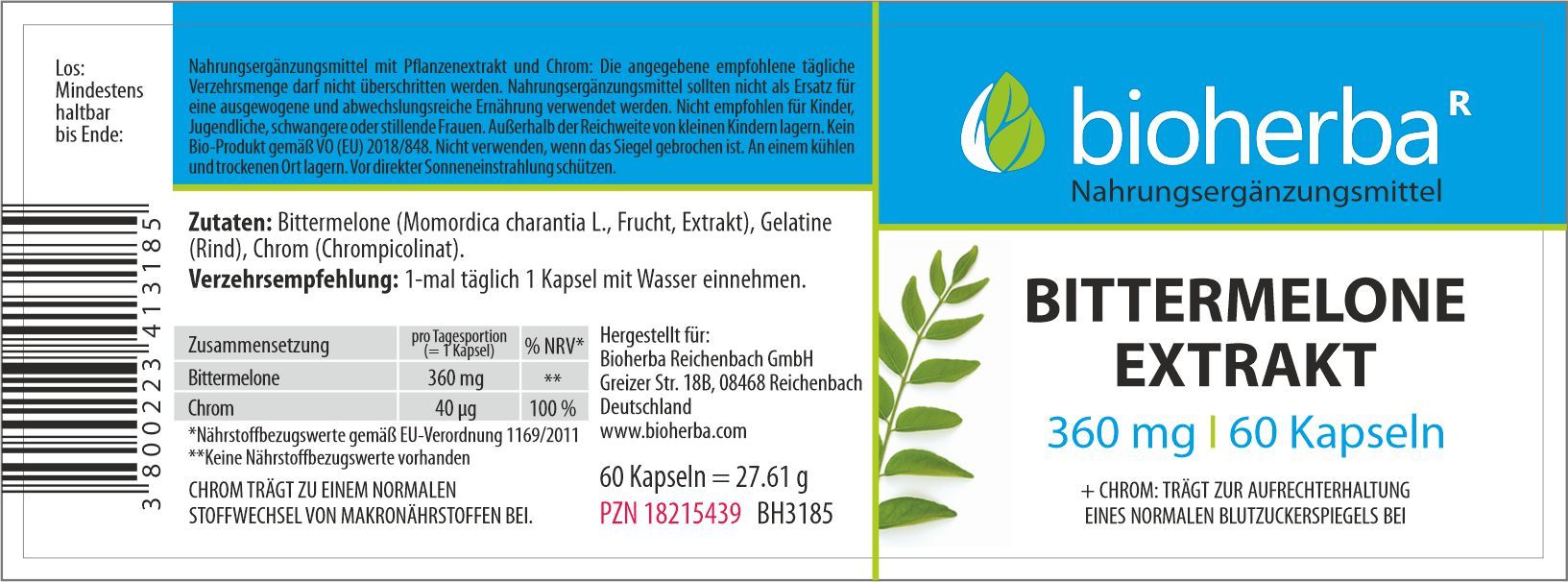 Bittermelone Extrakt 360 mg 60 Kapseln PZN 18215439