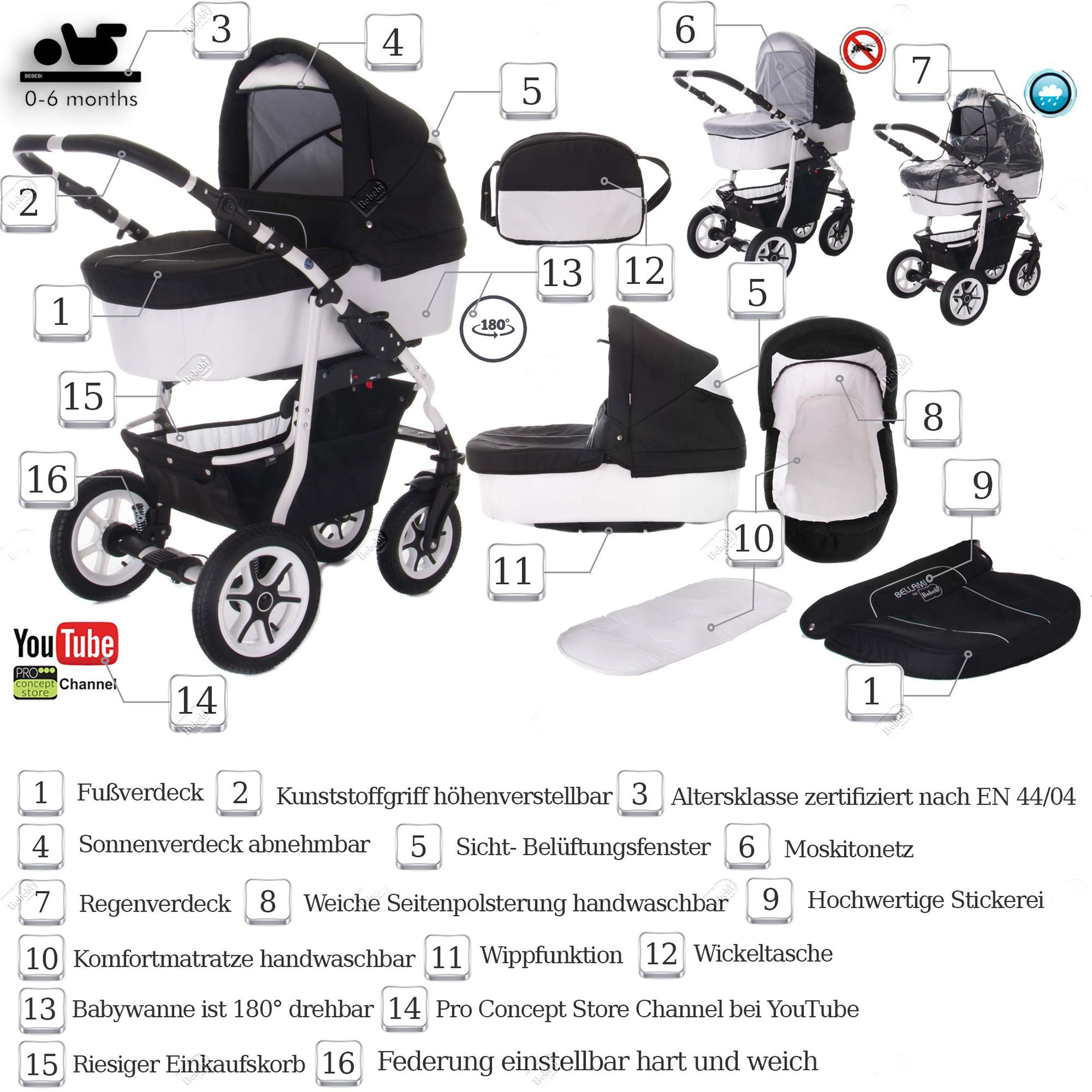 Bebebi Bellami 2 in 1 Kombikinderwagen Luftreifen, Bellamix