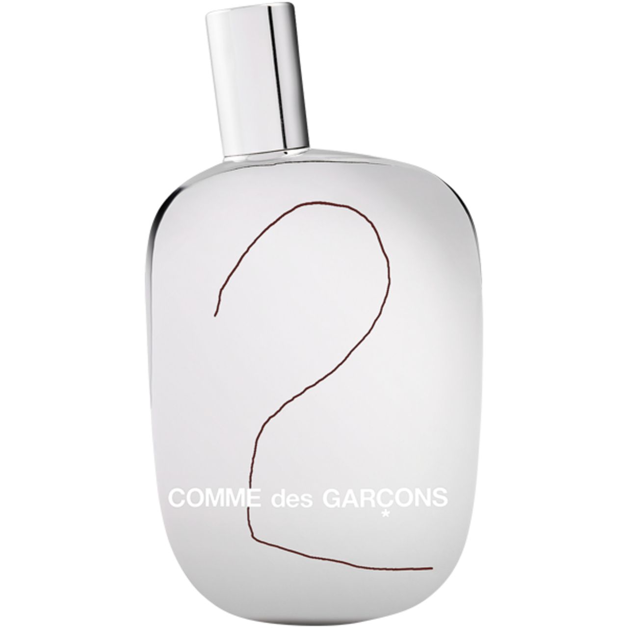 Parfümflakon mit der Aufschrift "Comme des Garcons". Flakon mit der Zahl "2".