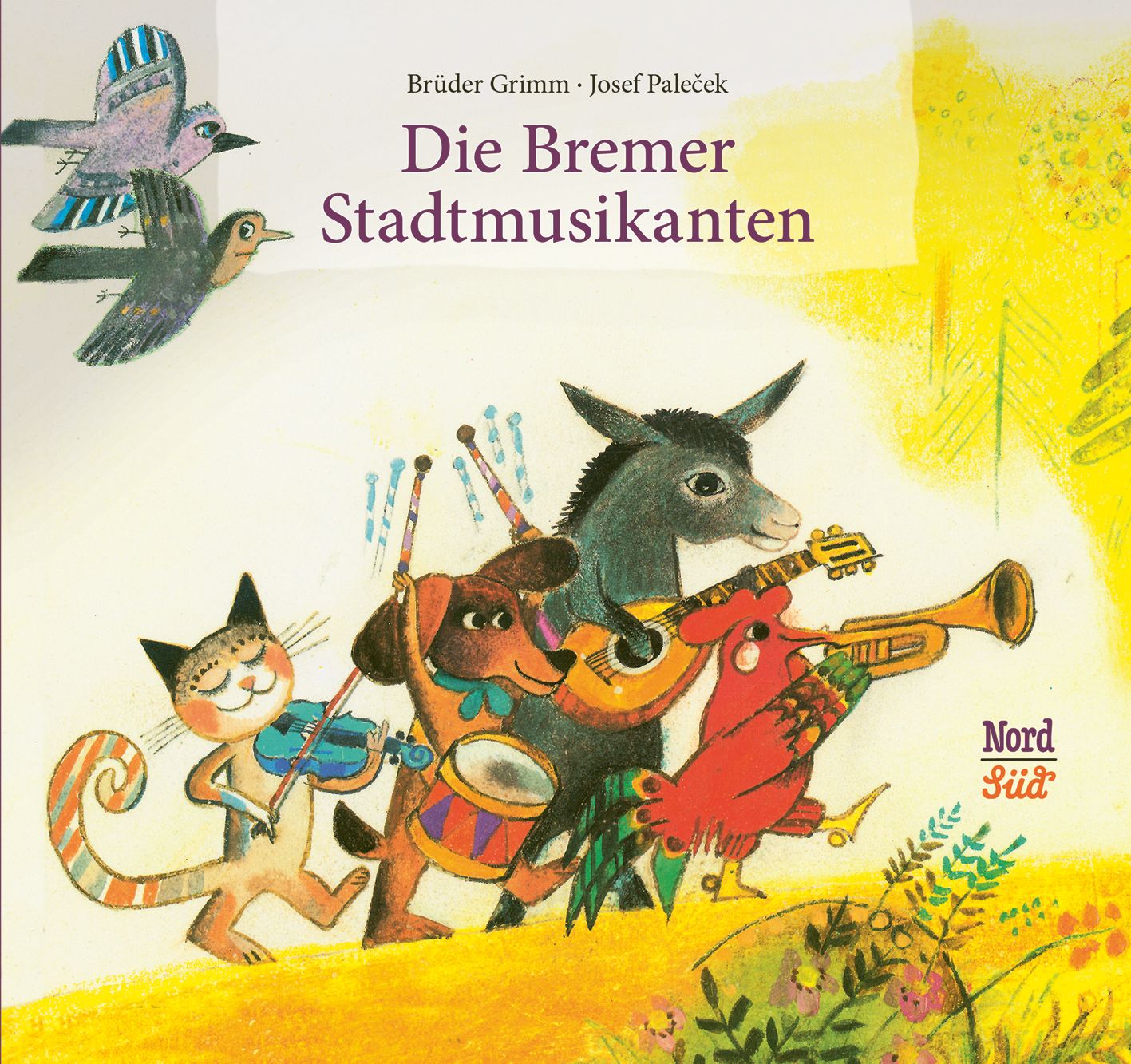 Buchcover: Illustration von Tieren, die musizieren. Titel: Die Bremer Stadtmusikanten. Verlag NordSüd.